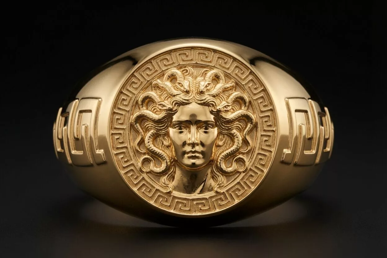Medusa Signet Ring with Greek Key Ornament 3D print model