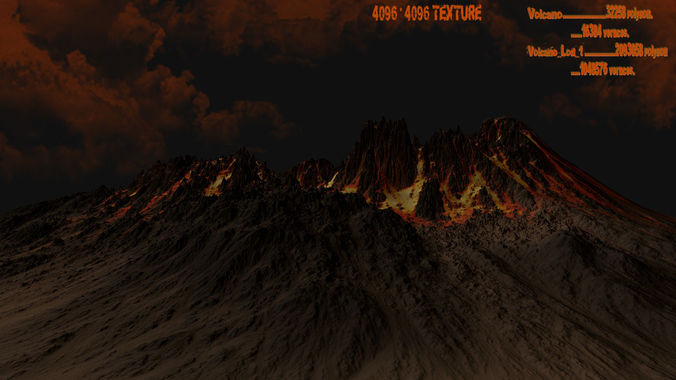 Volcano mountain with flames Low-poly 3D model