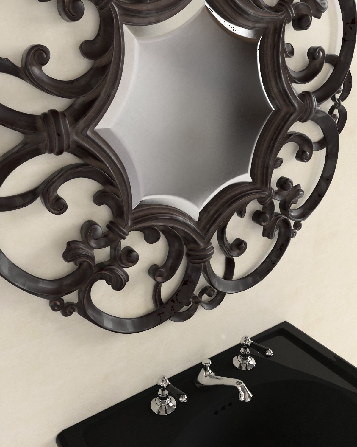 Washbasin set bathroom sink with ornate mirror 3D model_16