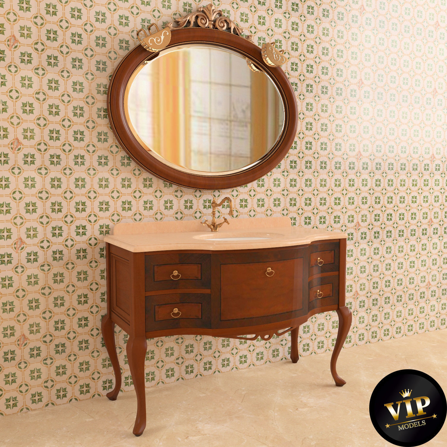 Washbasin set bathroom sink with ornate mirror 3D model_38