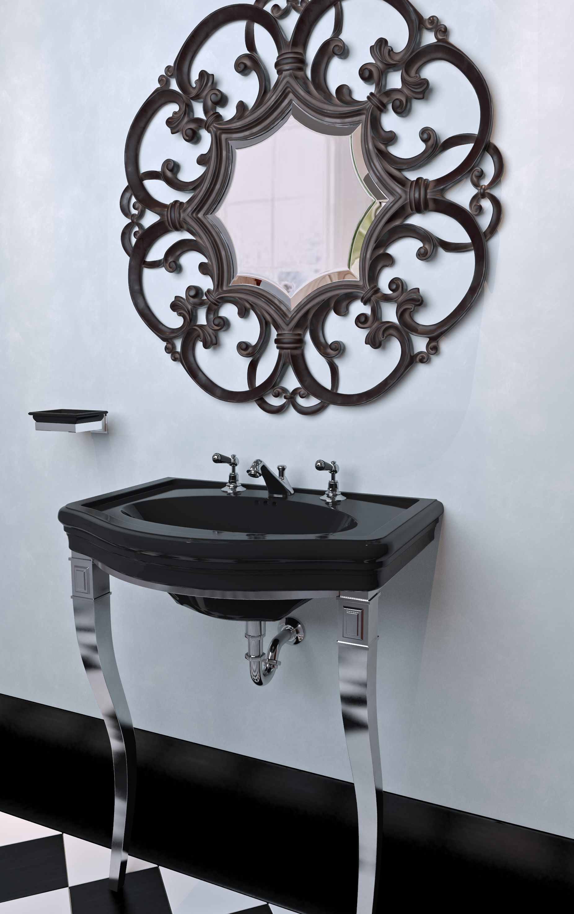 Washbasin set bathroom sink with ornate mirror 3D model_17