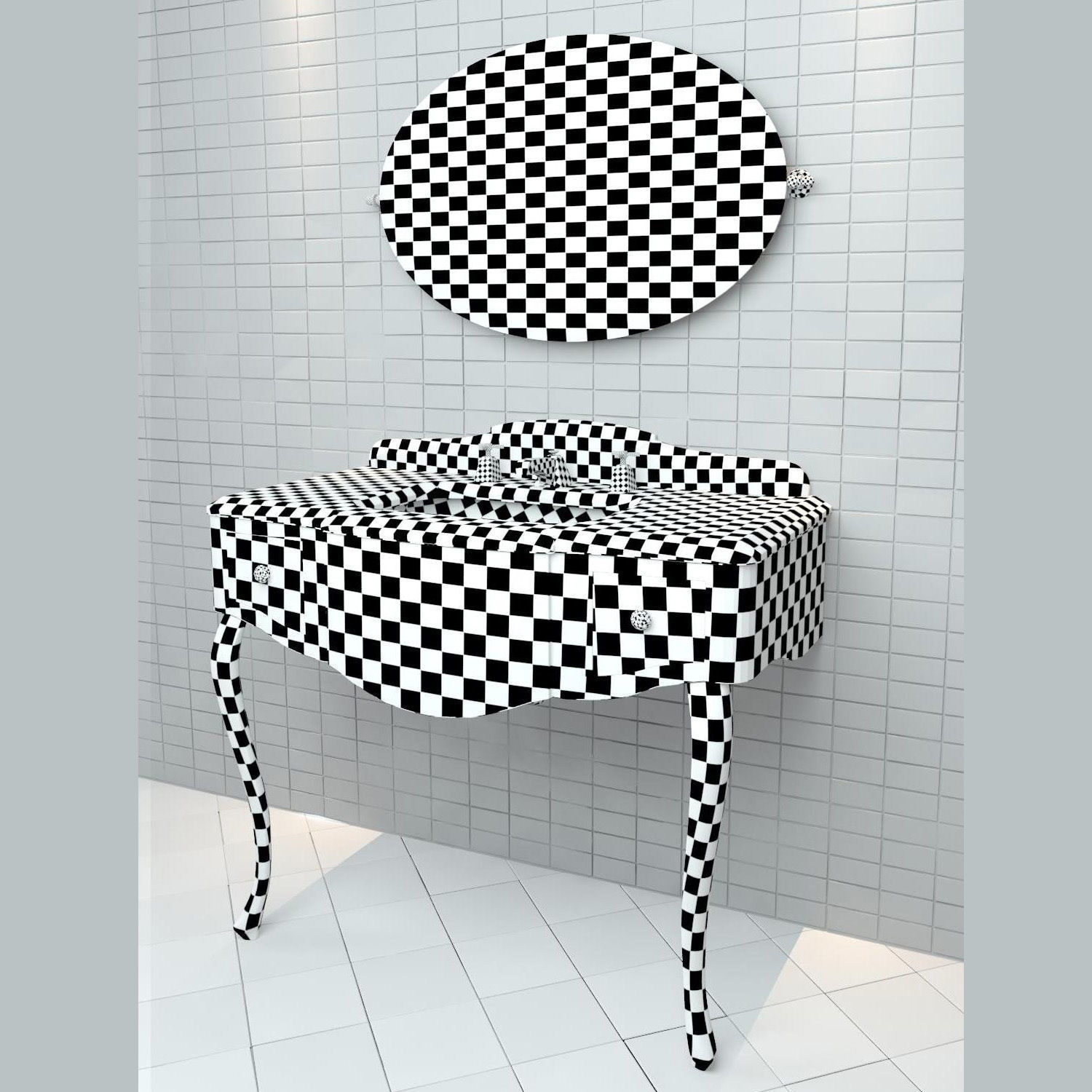 Washbasin set bathroom sink with ornate mirror 3D model_22