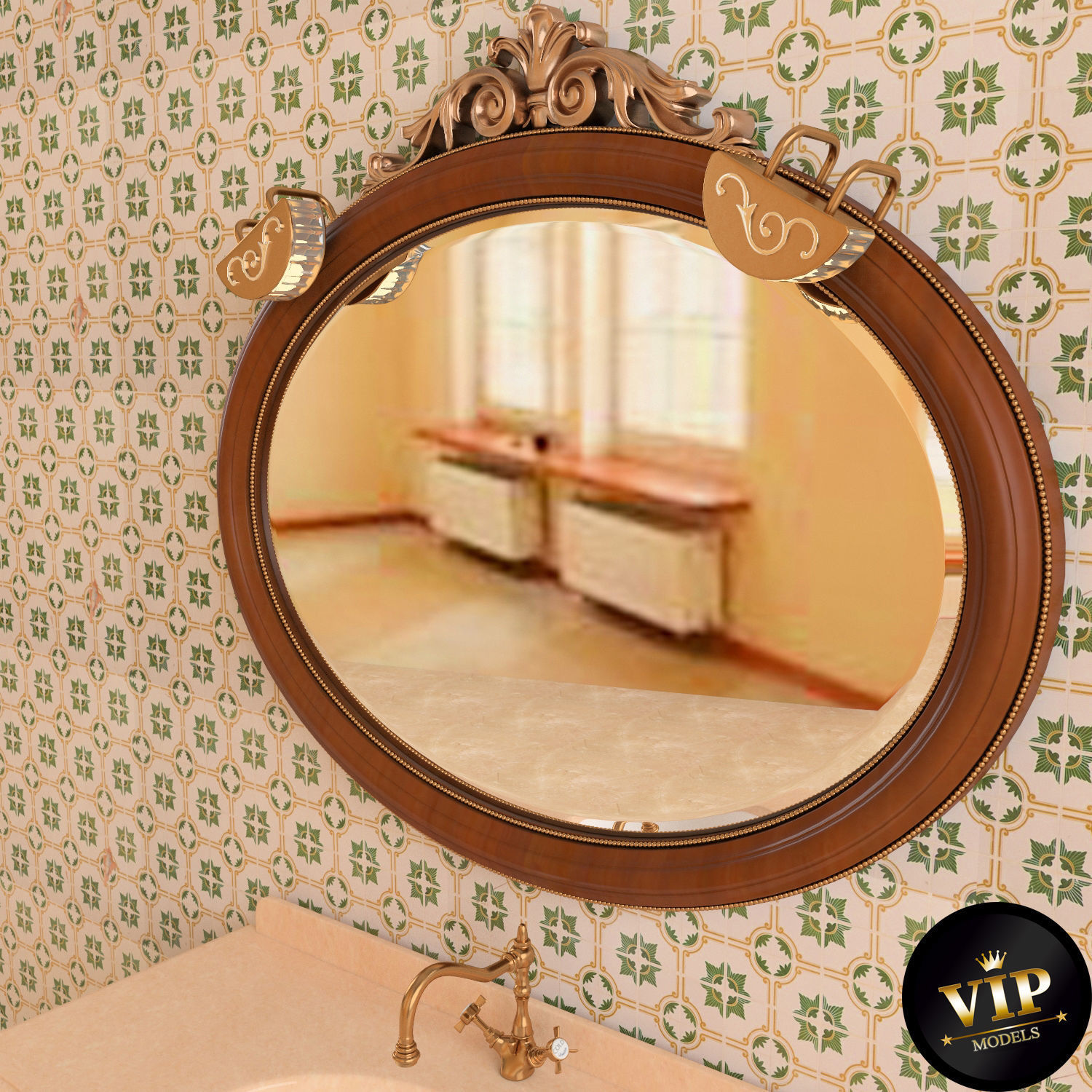 Washbasin set bathroom sink with ornate mirror 3D model_42