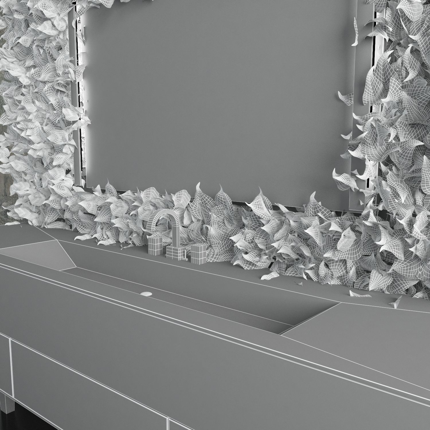 Washbasin set bathroom sink with ornate mirror 3D model_60