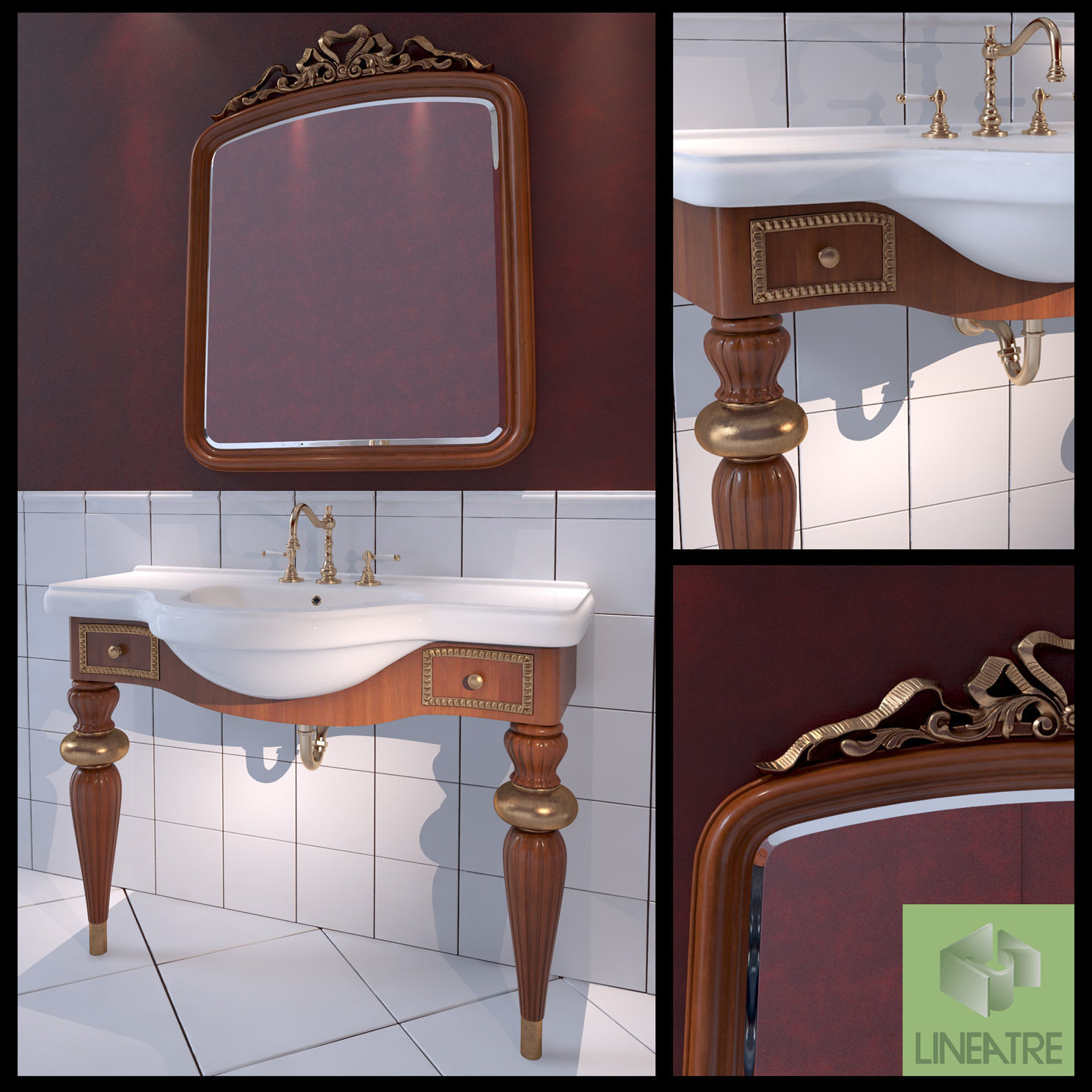 Washbasin set bathroom sink with ornate mirror 3D model_30