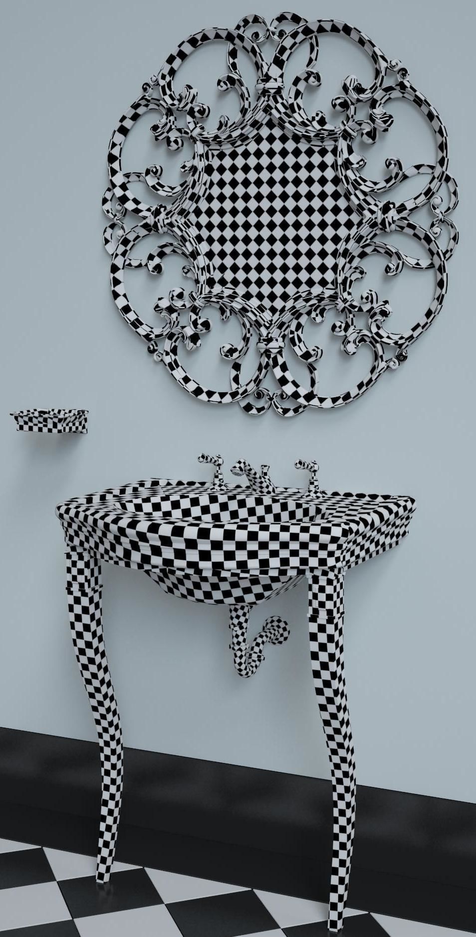 Washbasin set bathroom sink with ornate mirror 3D model_19