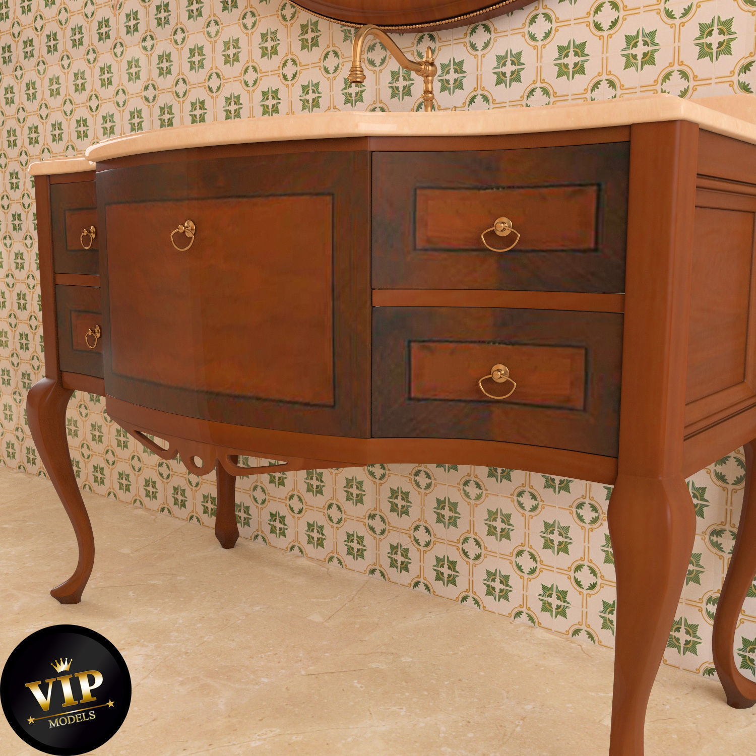 Washbasin set bathroom sink with ornate mirror 3D model_37