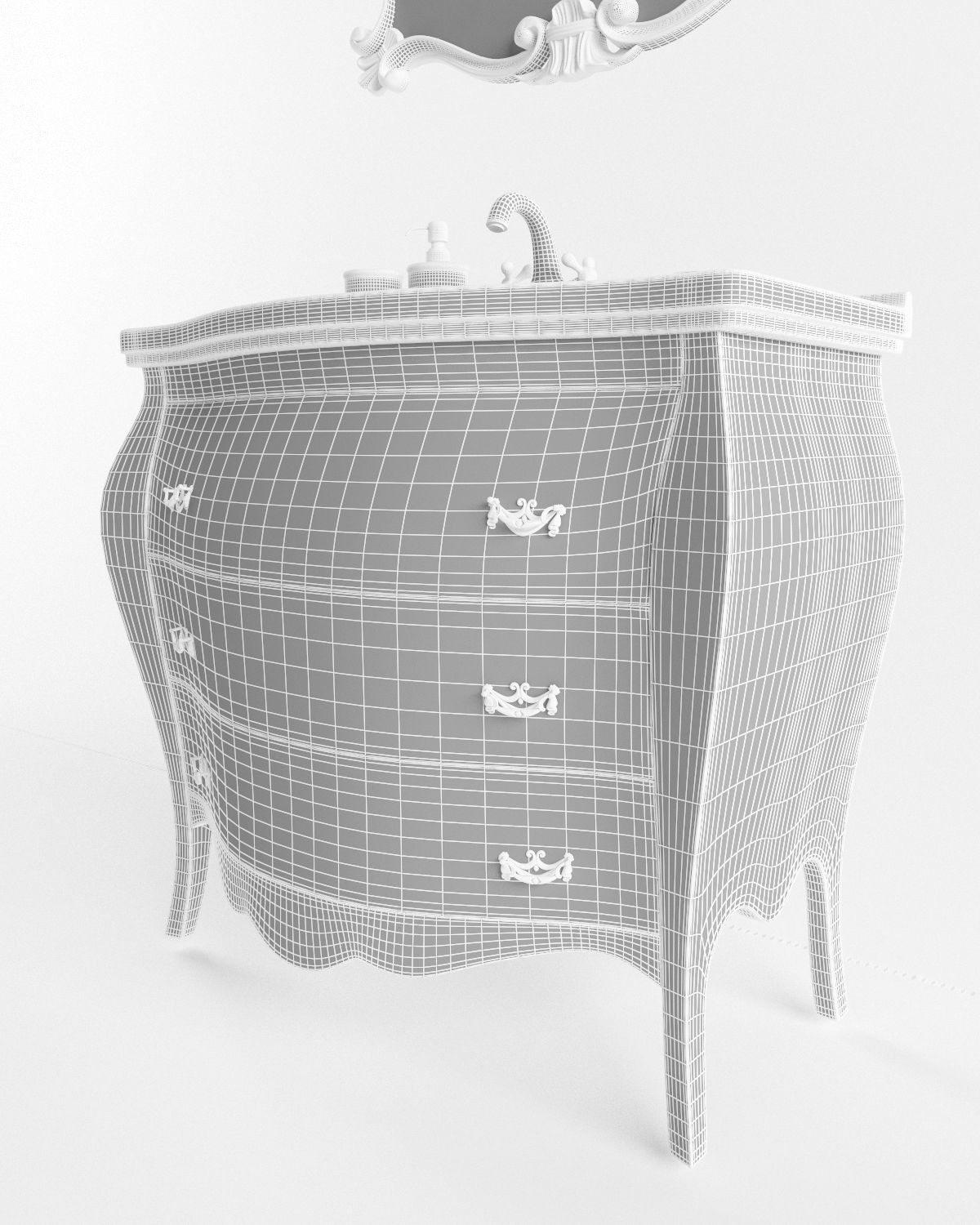 Washbasin set bathroom sink with ornate mirror 3D model_7