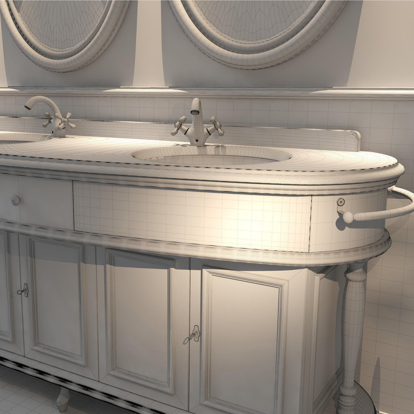 Washbasin set bathroom sink with ornate mirror 3D model_53