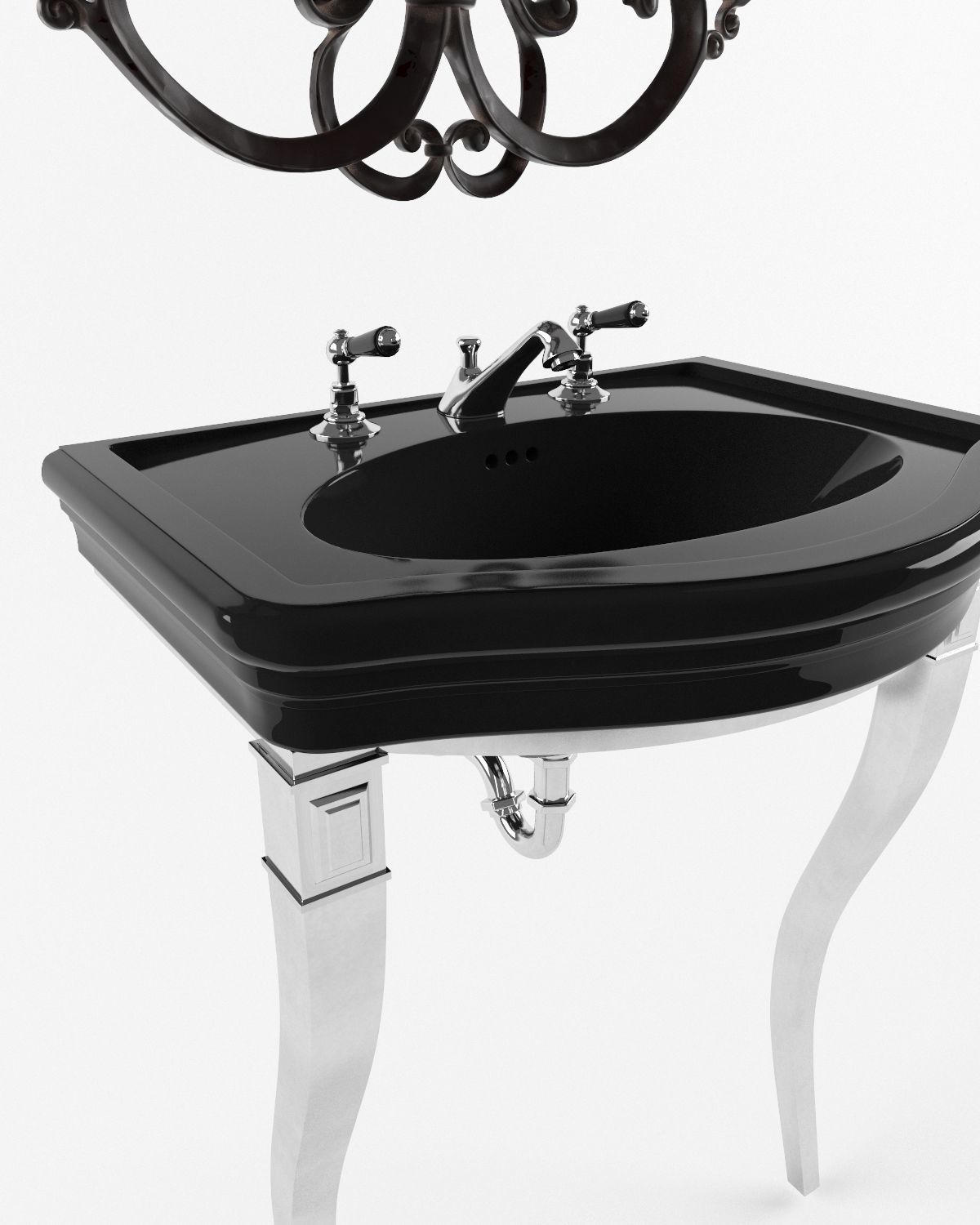 Washbasin set bathroom sink with ornate mirror 3D model_14