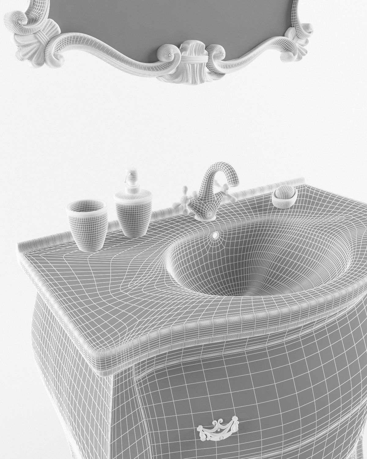 Washbasin set bathroom sink with ornate mirror 3D model_5