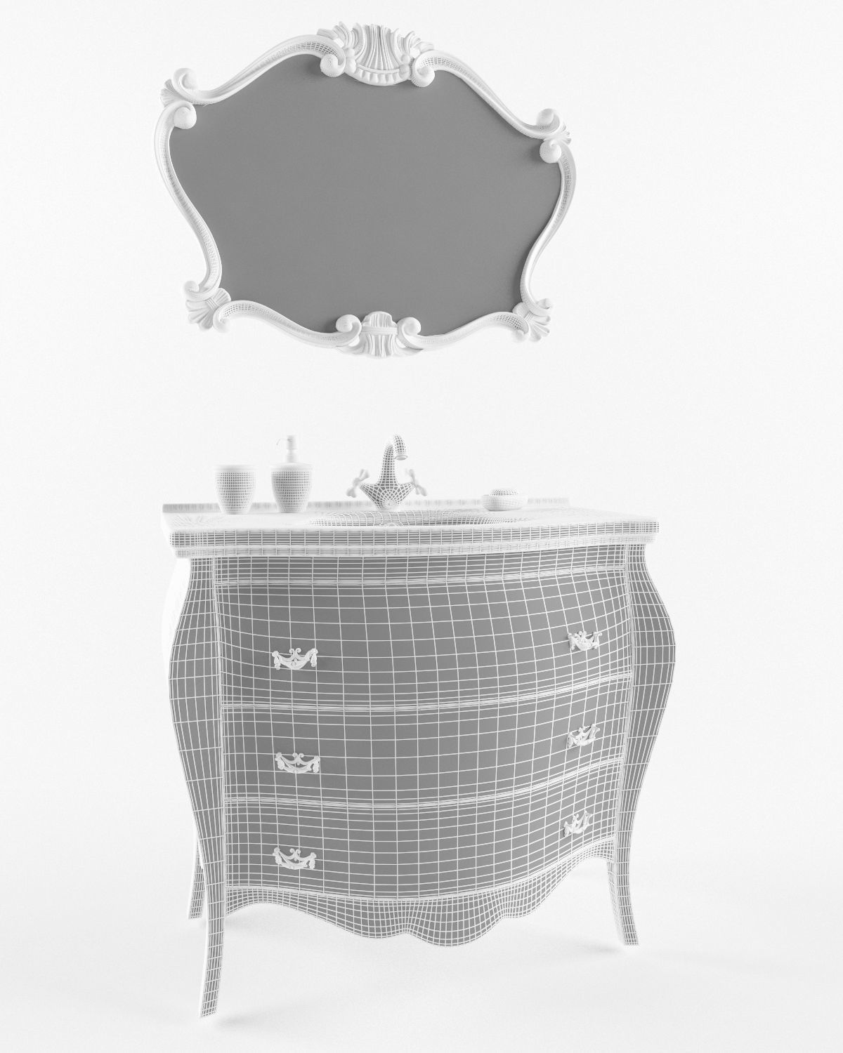 Washbasin set bathroom sink with ornate mirror 3D model_2