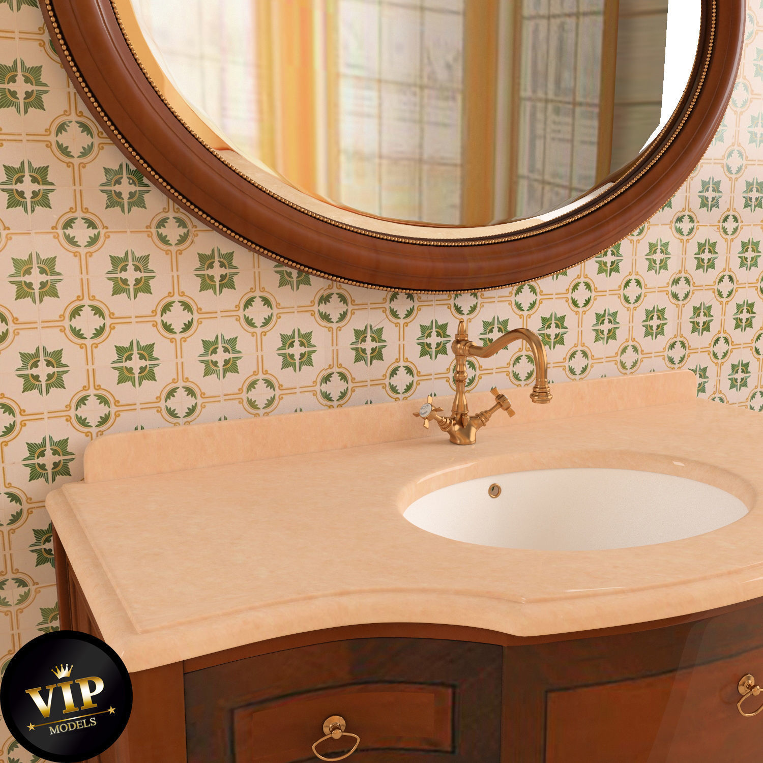 Washbasin set bathroom sink with ornate mirror 3D model_36