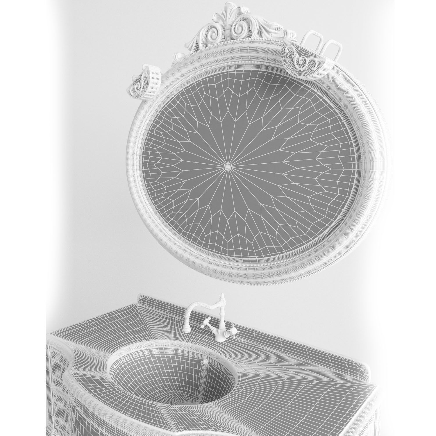 Washbasin set bathroom sink with ornate mirror 3D model_41