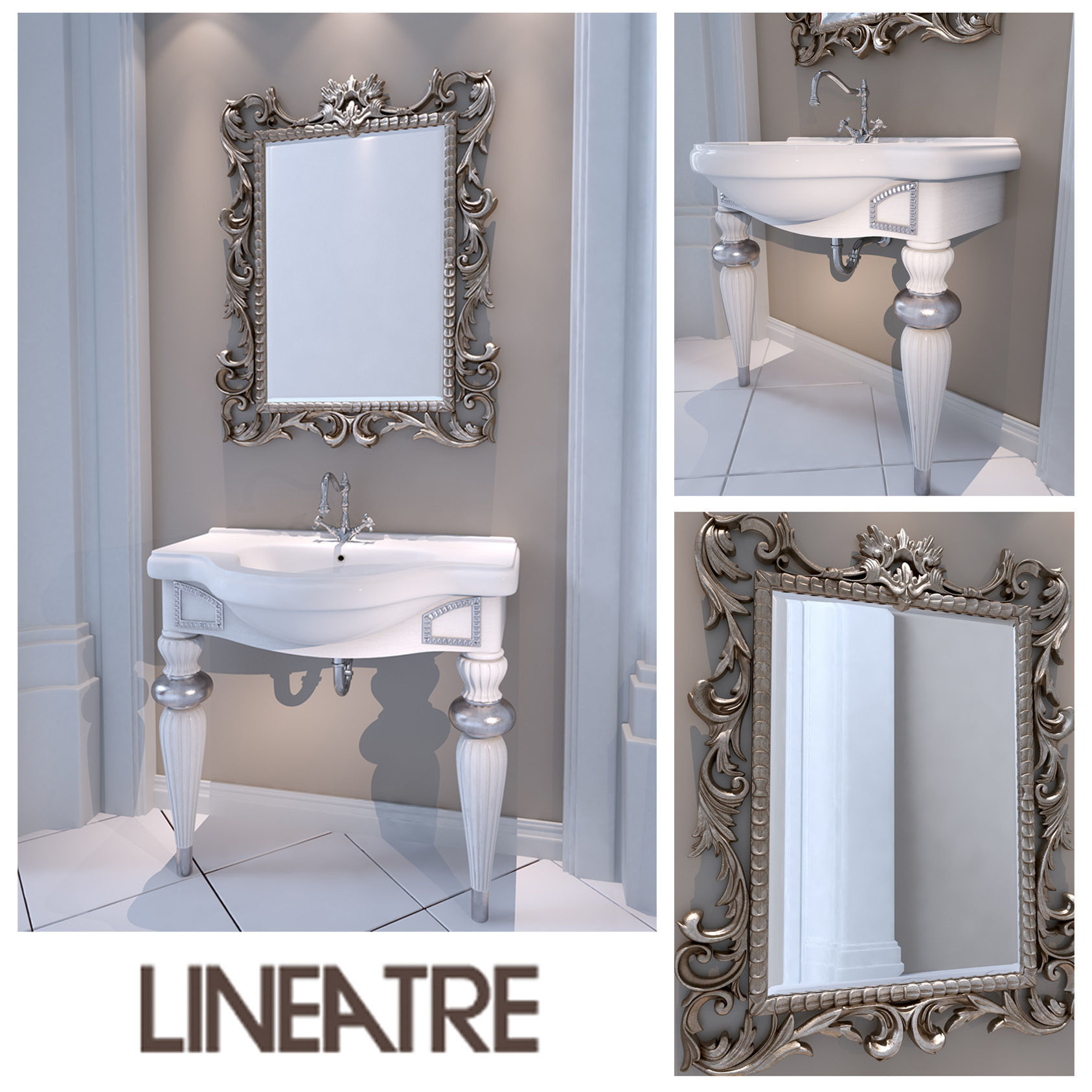 Washbasin set bathroom sink with ornate mirror 3D model_32