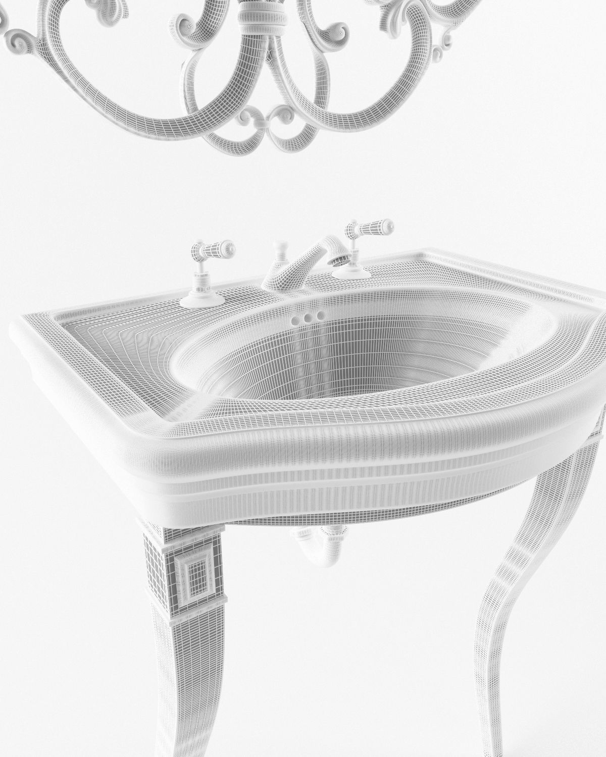 Washbasin set bathroom sink with ornate mirror 3D model_15