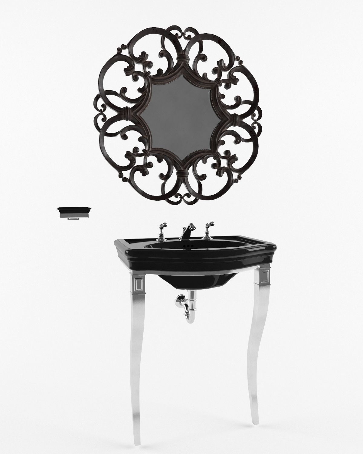 Washbasin set bathroom sink with ornate mirror 3D model_13