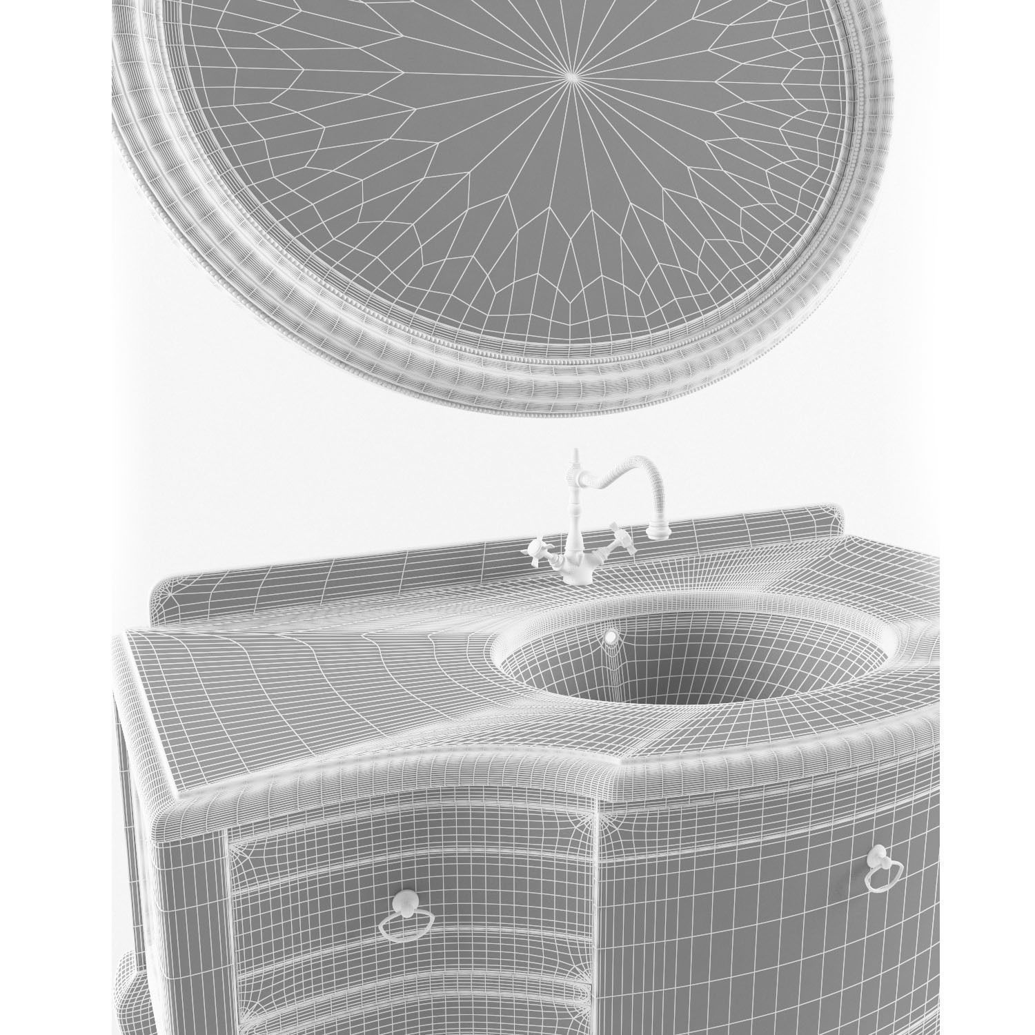 Washbasin set bathroom sink with ornate mirror 3D model_34