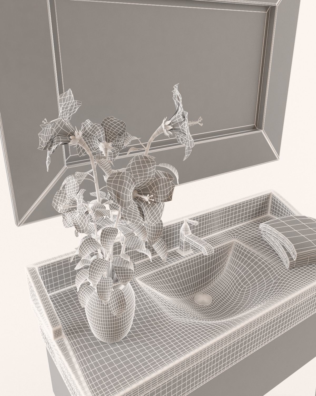 Washbasin set bathroom sink with ornate mirror 3D model_27