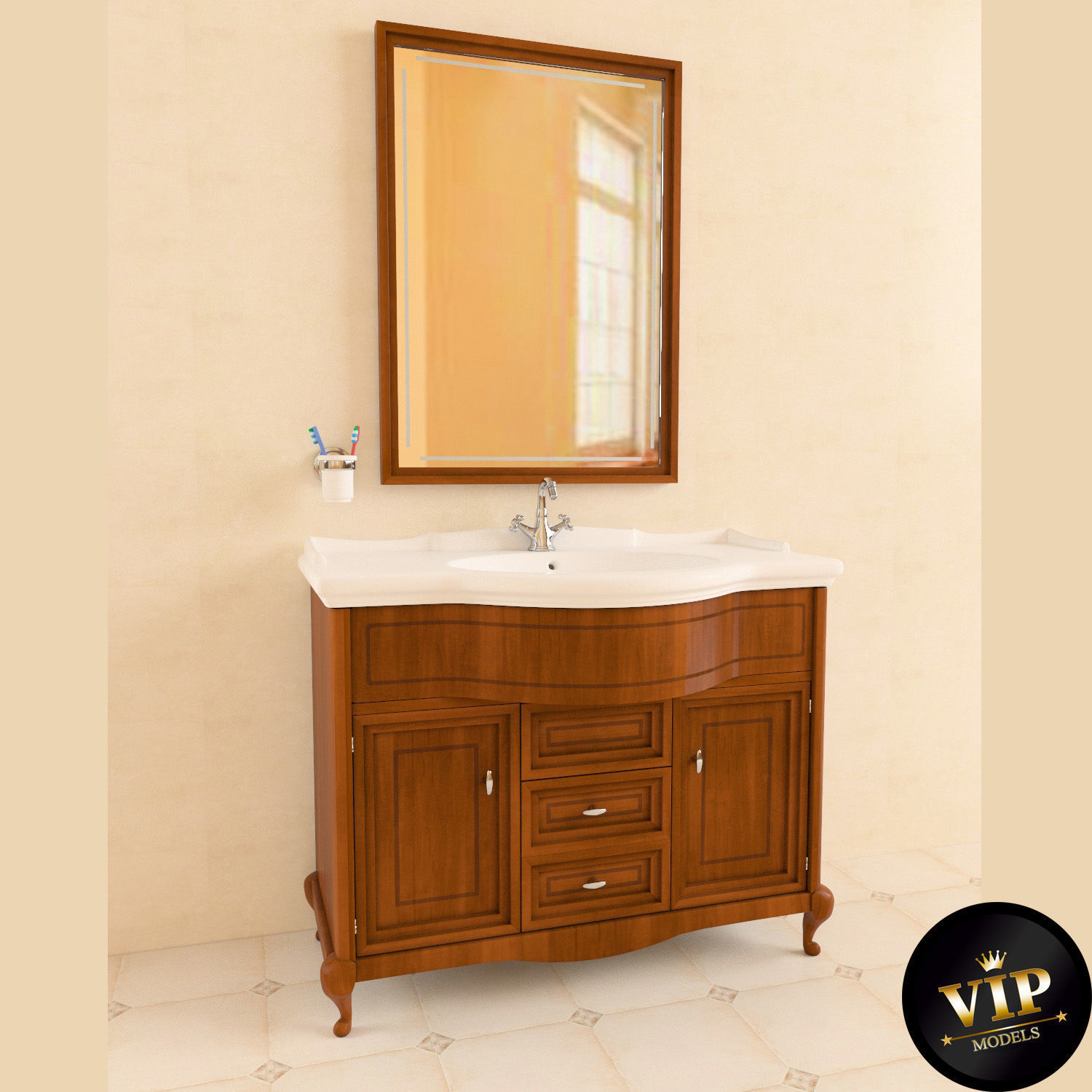 Washbasin set bathroom sink with ornate mirror 3D model_50