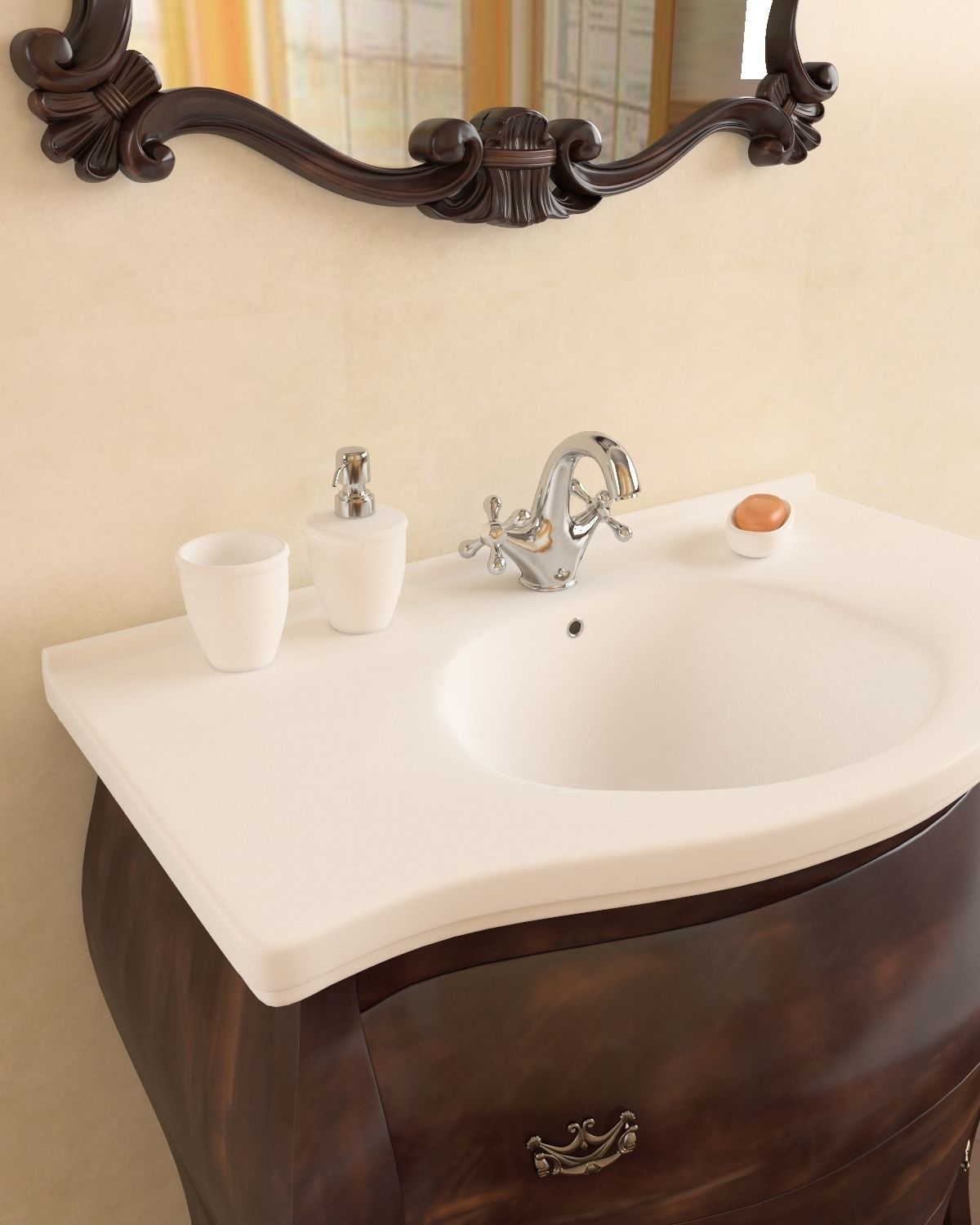 Washbasin set bathroom sink with ornate mirror 3D model_3