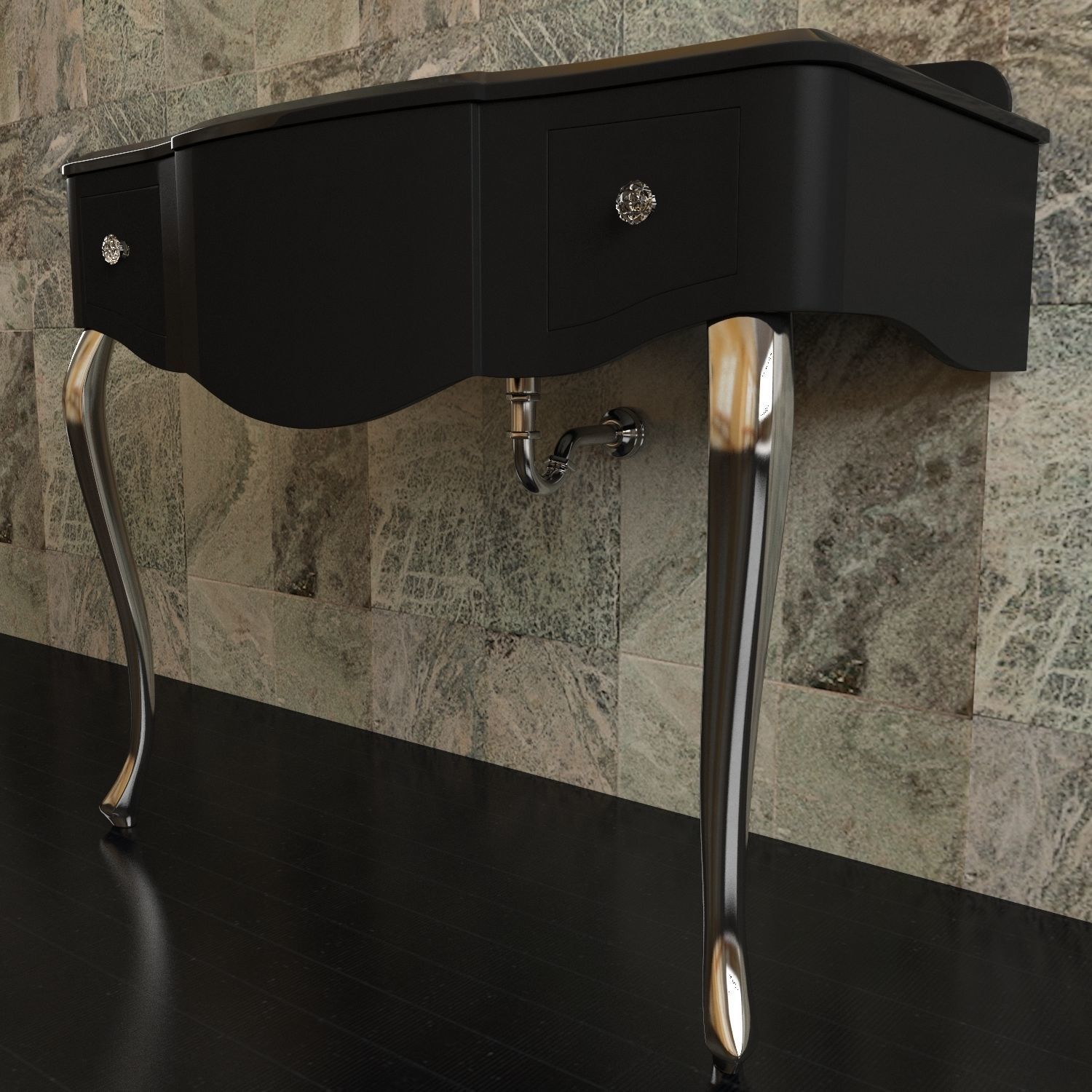 Washbasin set bathroom sink with ornate mirror 3D model_20