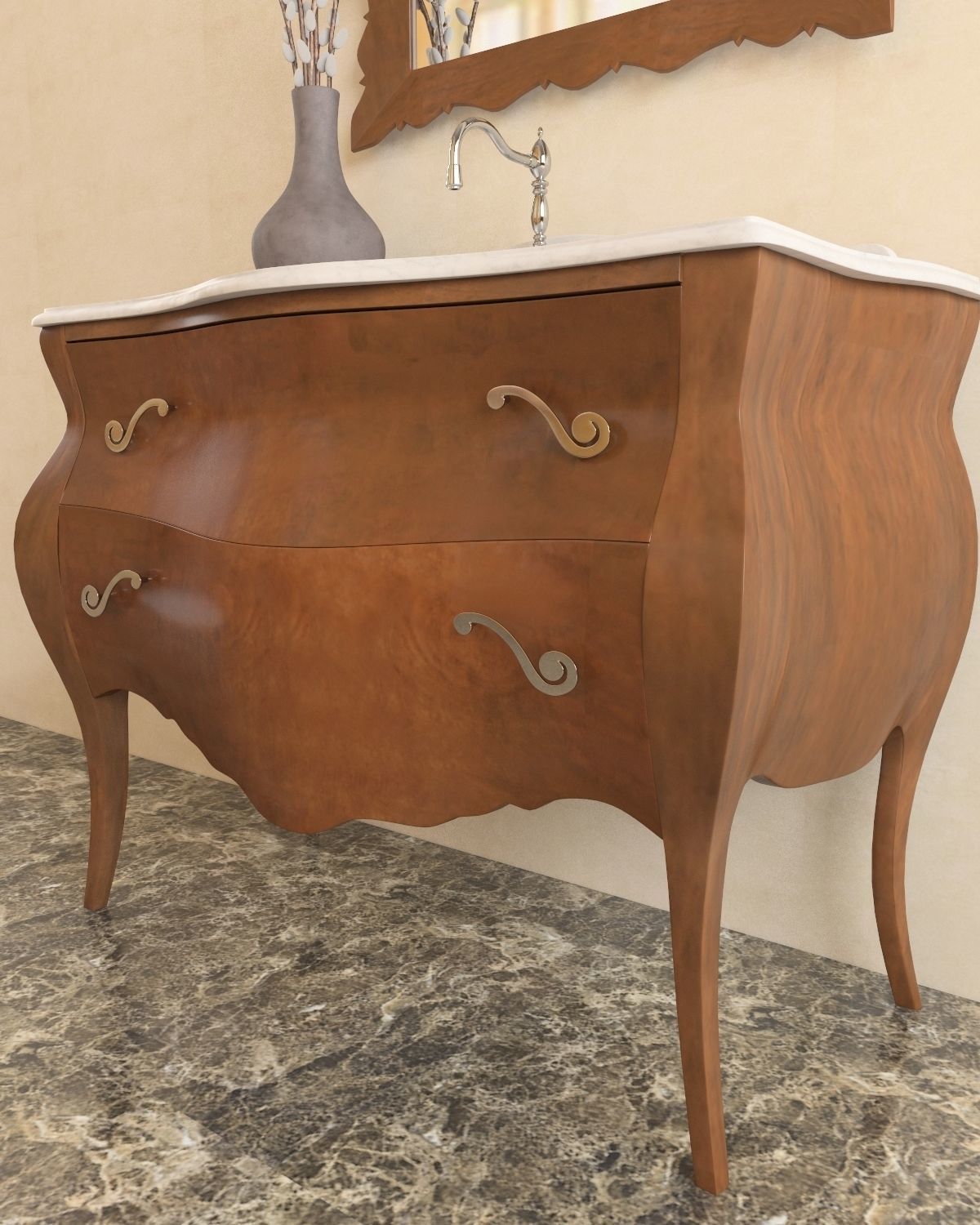 Washbasin set bathroom sink with ornate mirror 3D model_9