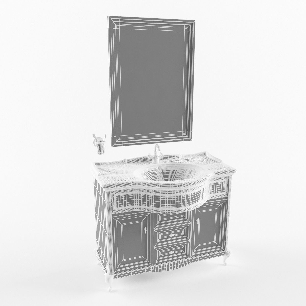 Washbasin set bathroom sink with ornate mirror 3D model_45