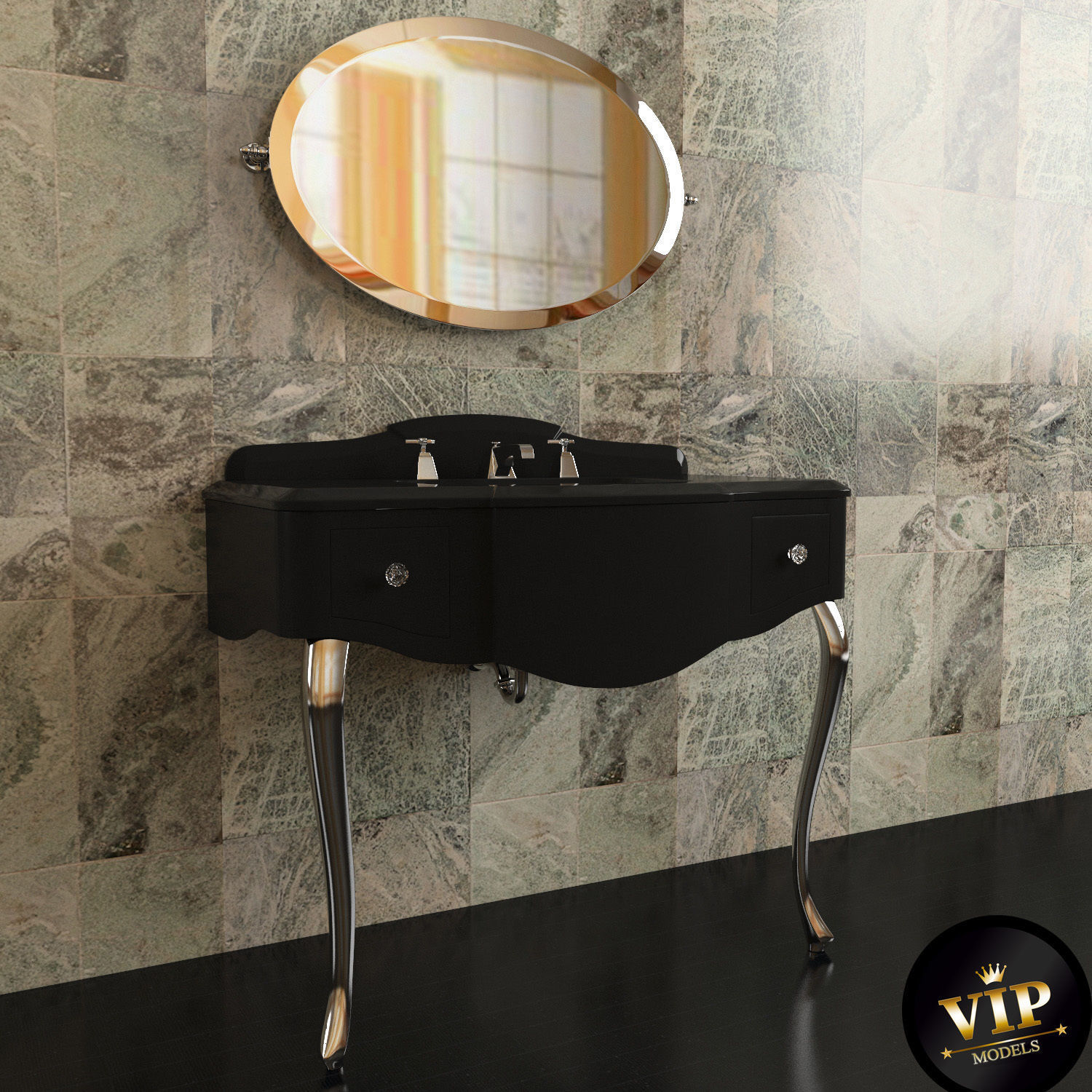 Washbasin set bathroom sink with ornate mirror 3D model_21