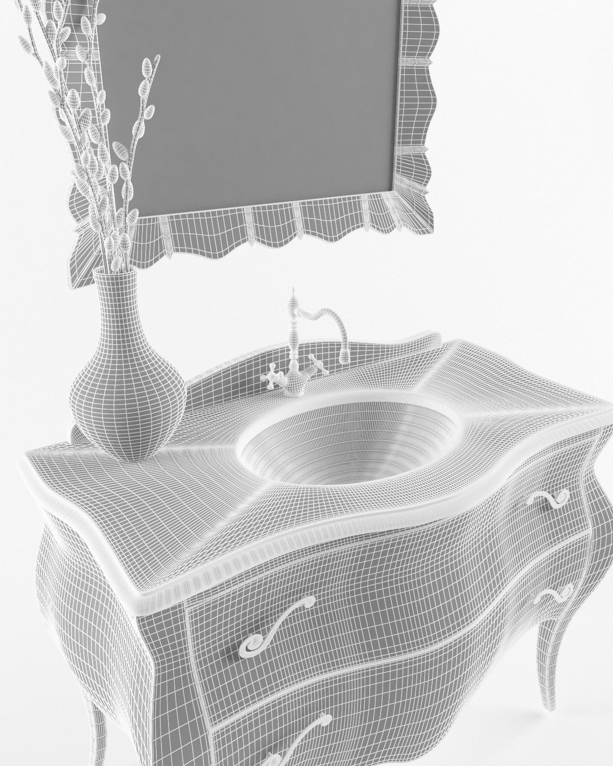 Washbasin set bathroom sink with ornate mirror 3D model_8