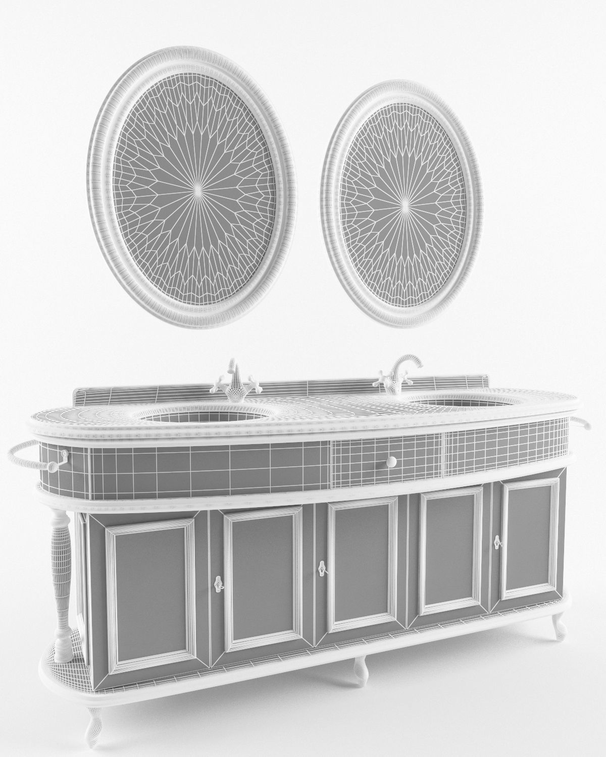 Washbasin set bathroom sink with ornate mirror 3D model_55
