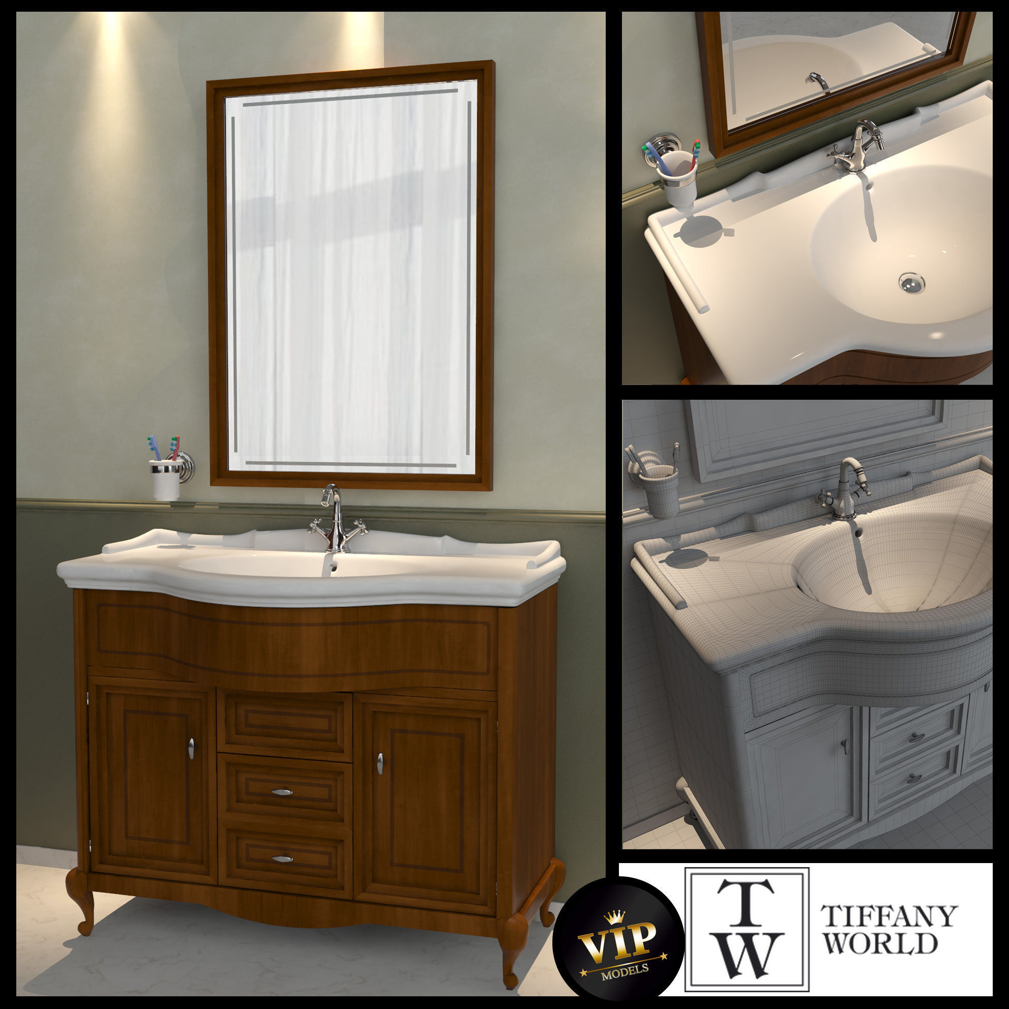 Washbasin set bathroom sink with ornate mirror 3D model_47