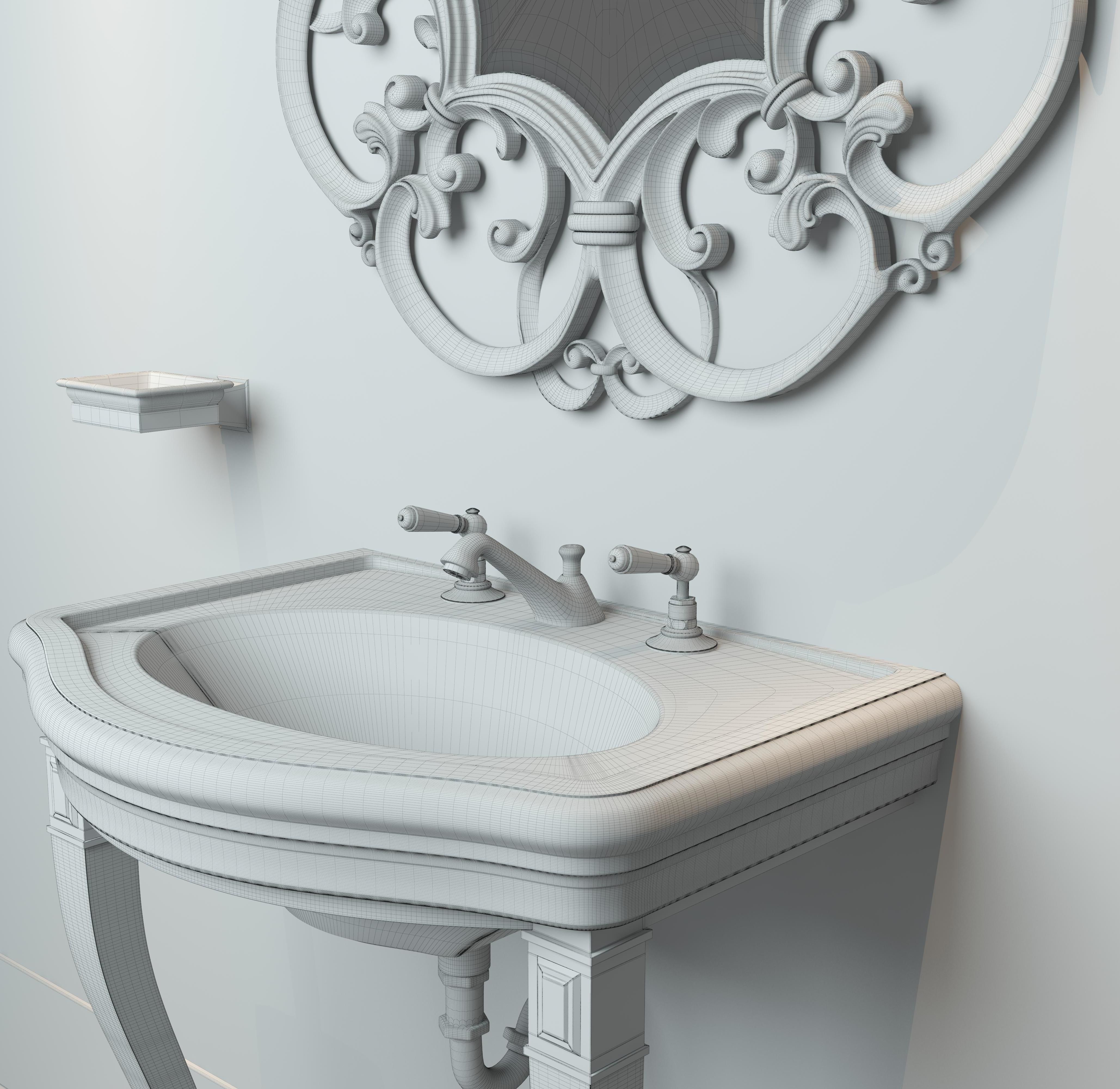 Washbasin set bathroom sink with ornate mirror 3D model_18