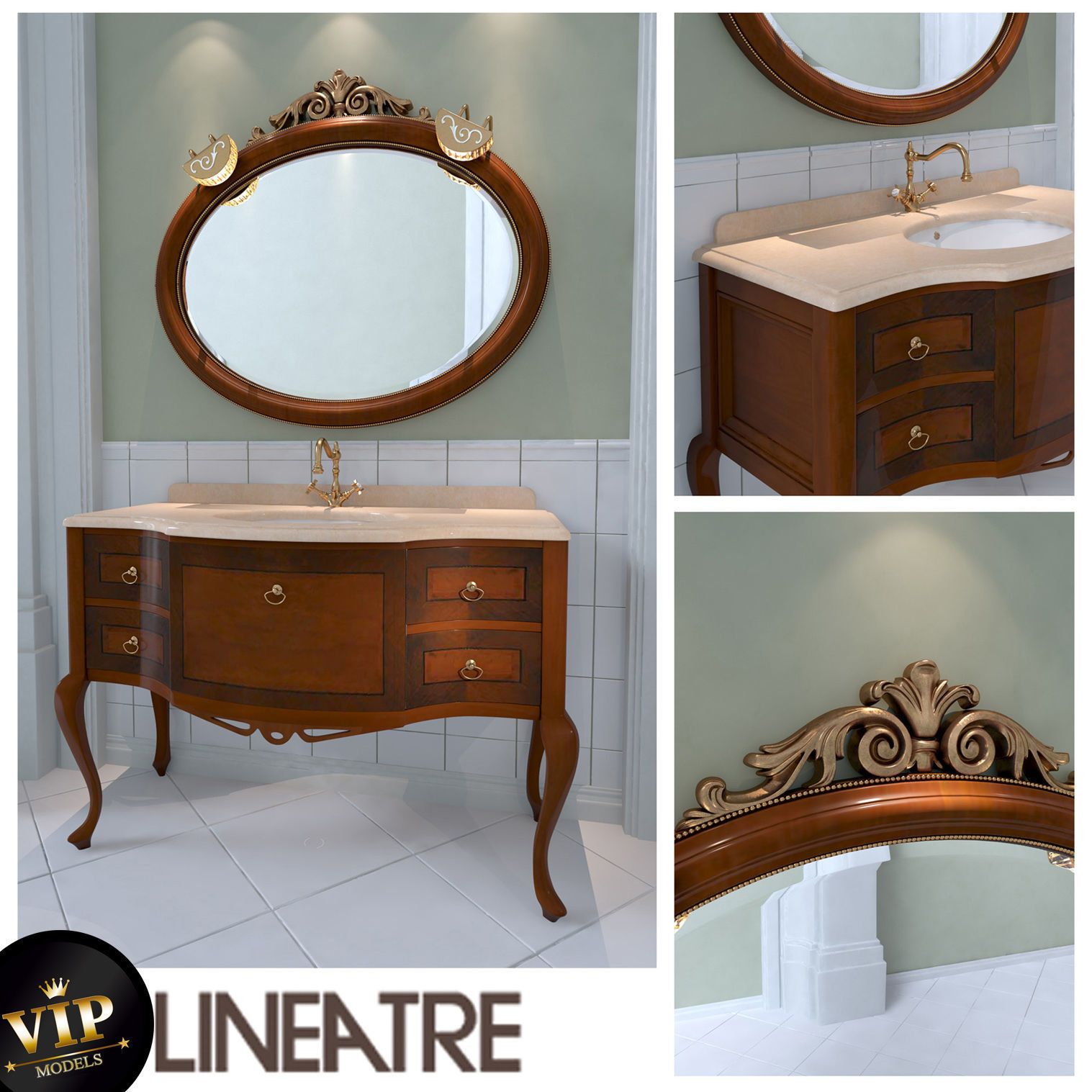 Washbasin set bathroom sink with ornate mirror 3D model_35