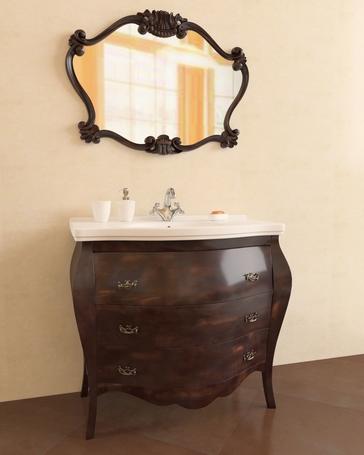 Washbasin set bathroom sink with ornate mirror 3D model_4
