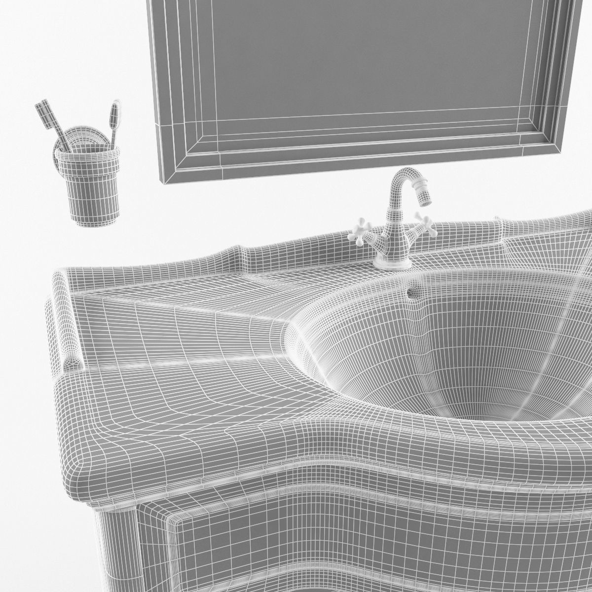 Washbasin set bathroom sink with ornate mirror 3D model_49