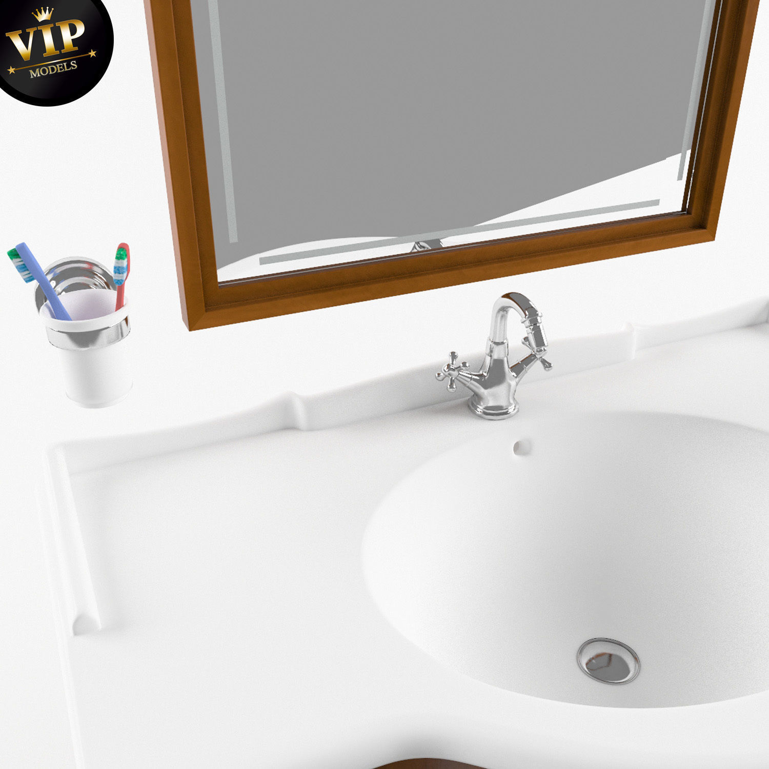 Washbasin set bathroom sink with ornate mirror 3D model_48