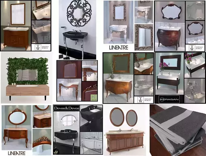 Washbasin set bathroom sink with ornate mirror 3D model