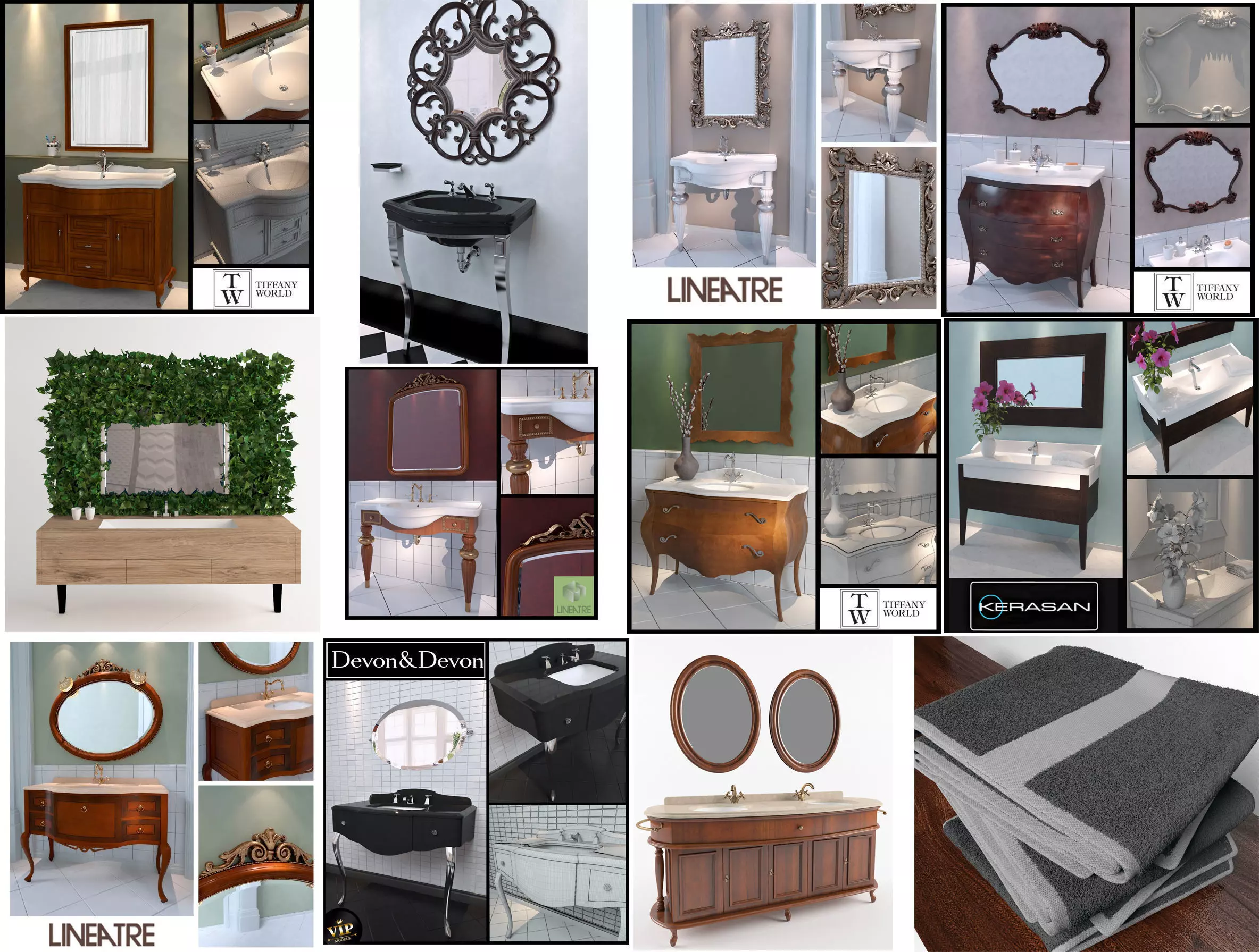 Washbasin set bathroom sink with ornate mirror 3D model_0