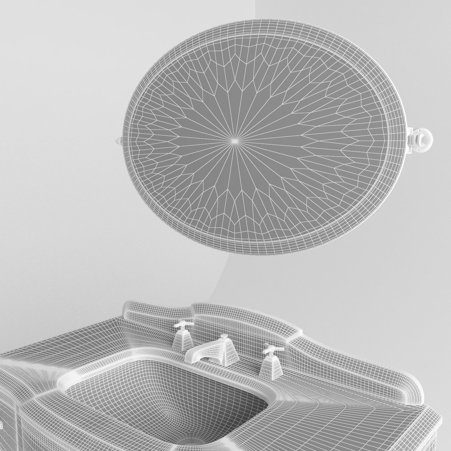 Washbasin set bathroom sink with ornate mirror 3D model_23