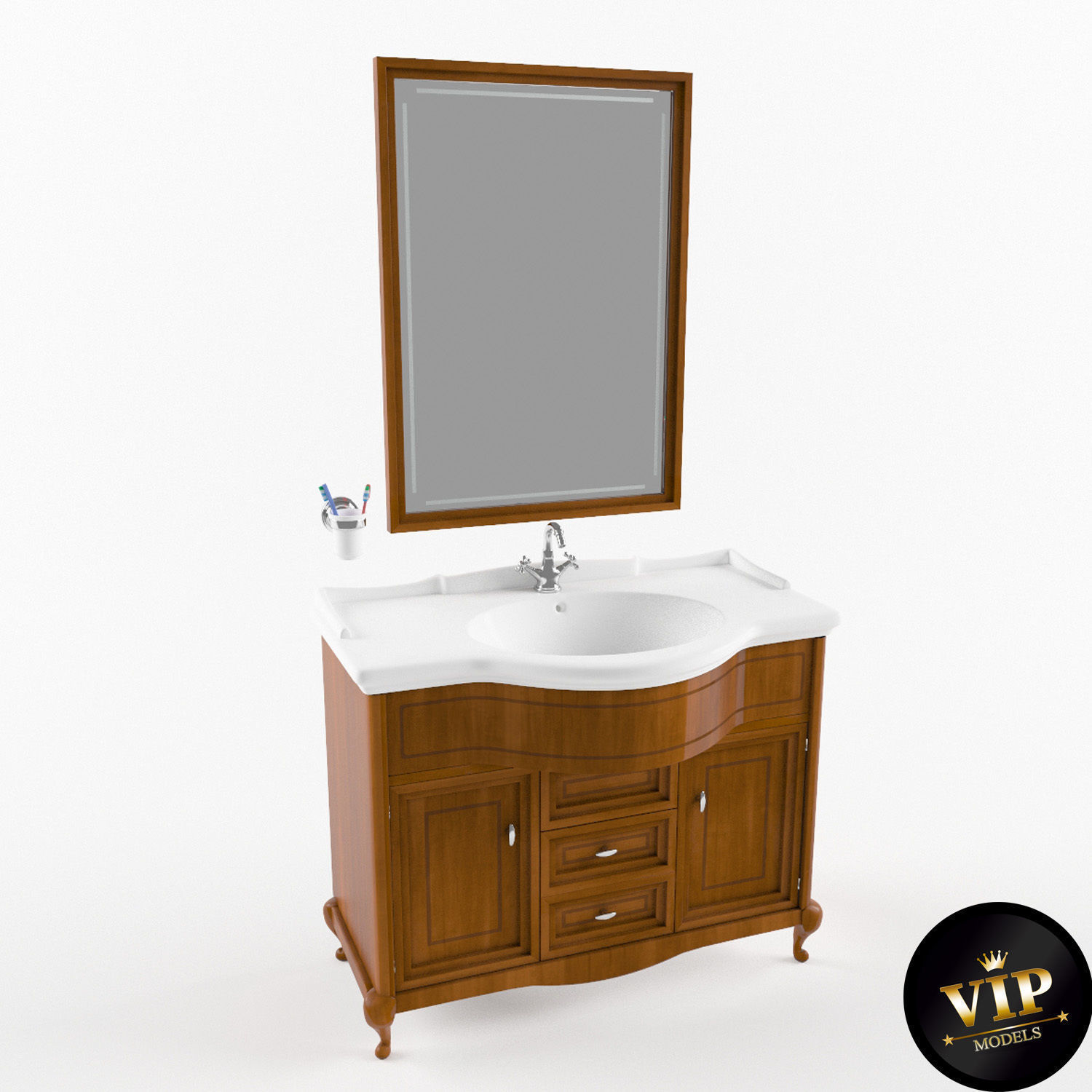 Washbasin set bathroom sink with ornate mirror 3D model_43