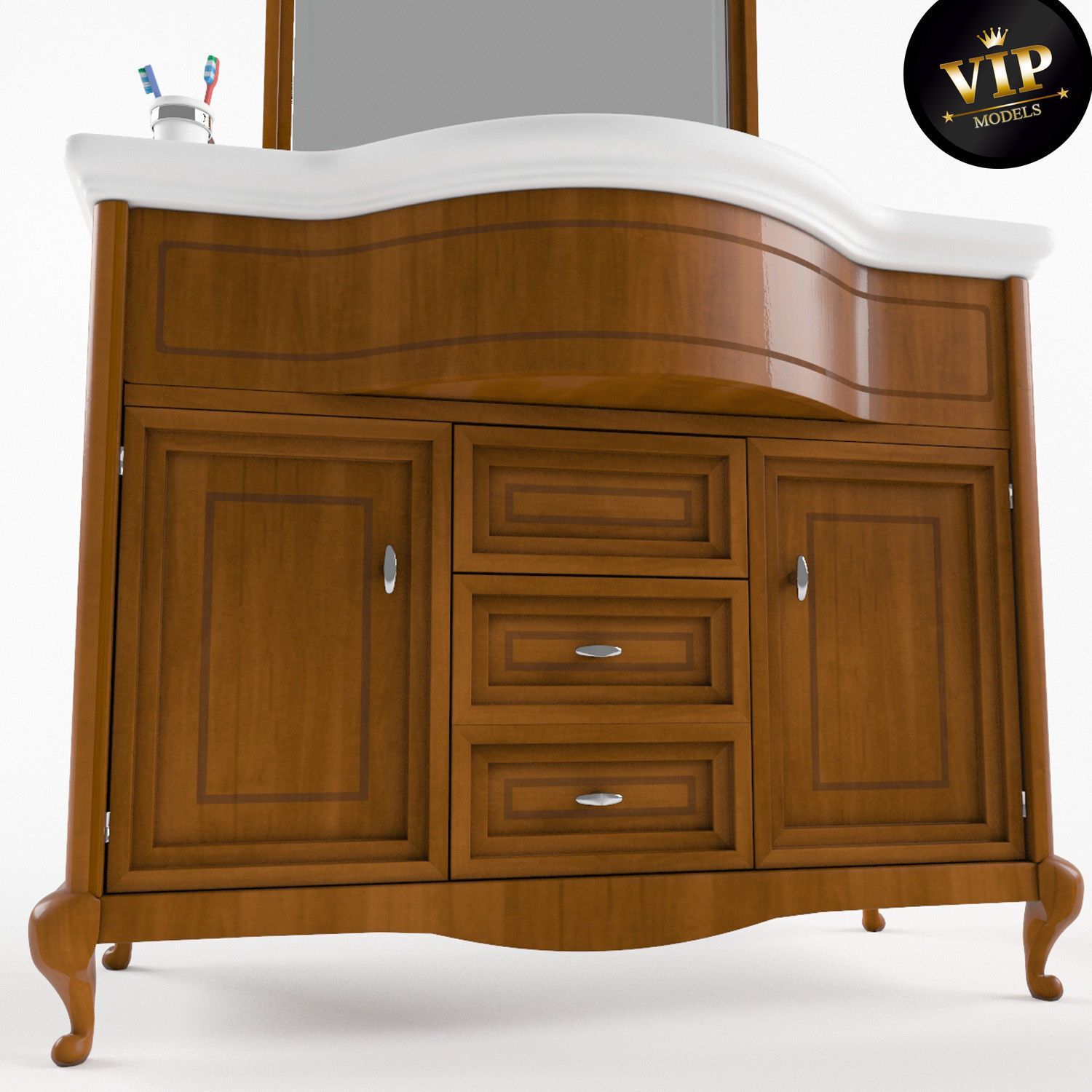 Washbasin set bathroom sink with ornate mirror 3D model_44