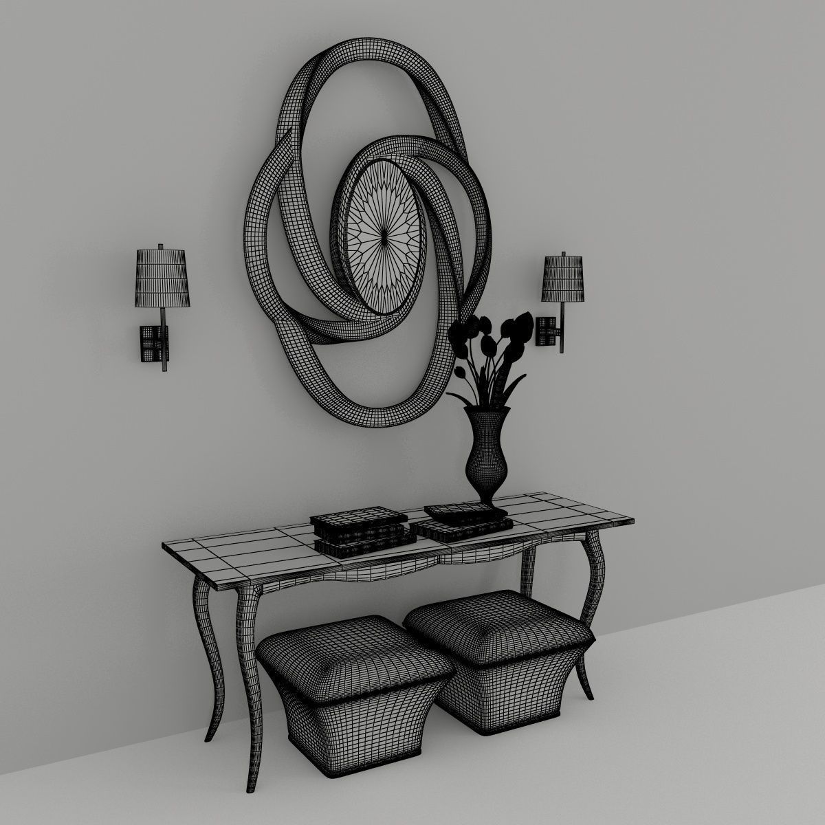 Console - shelf furniture set 3D model_3