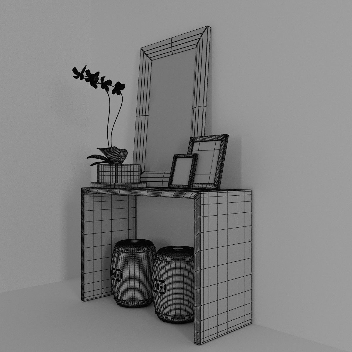 Console - shelf furniture set 3D model_34