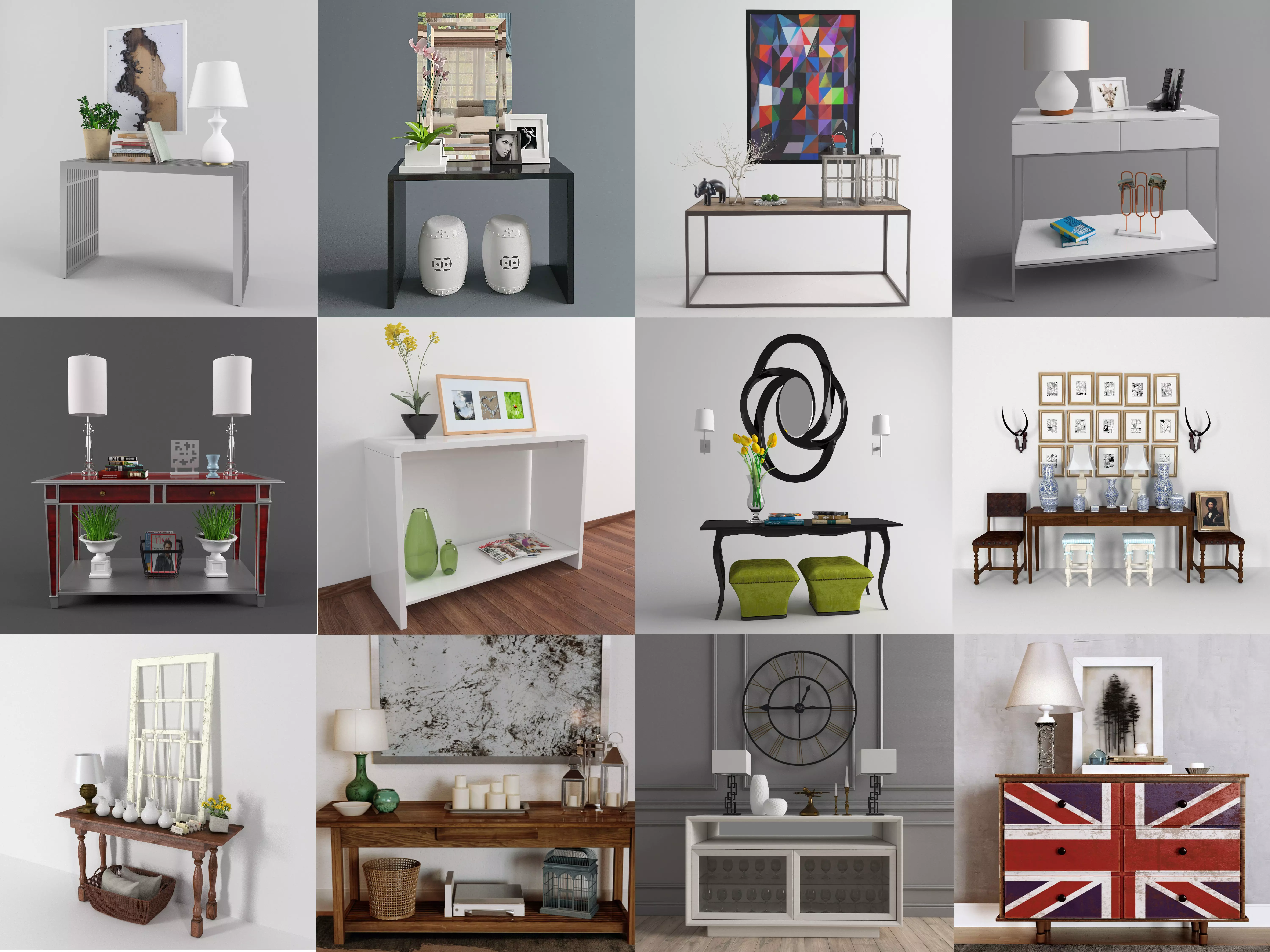 Console - shelf furniture set 3D model_0