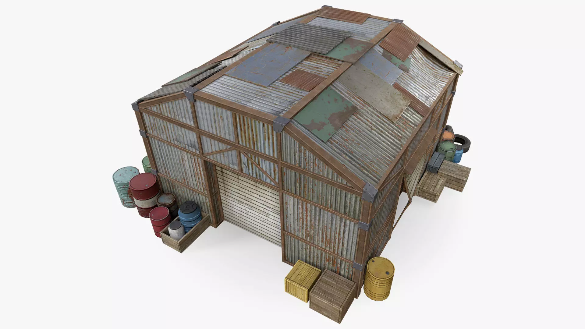 Post-Apocalyptic Industrial Hangar Low-poly 3D model