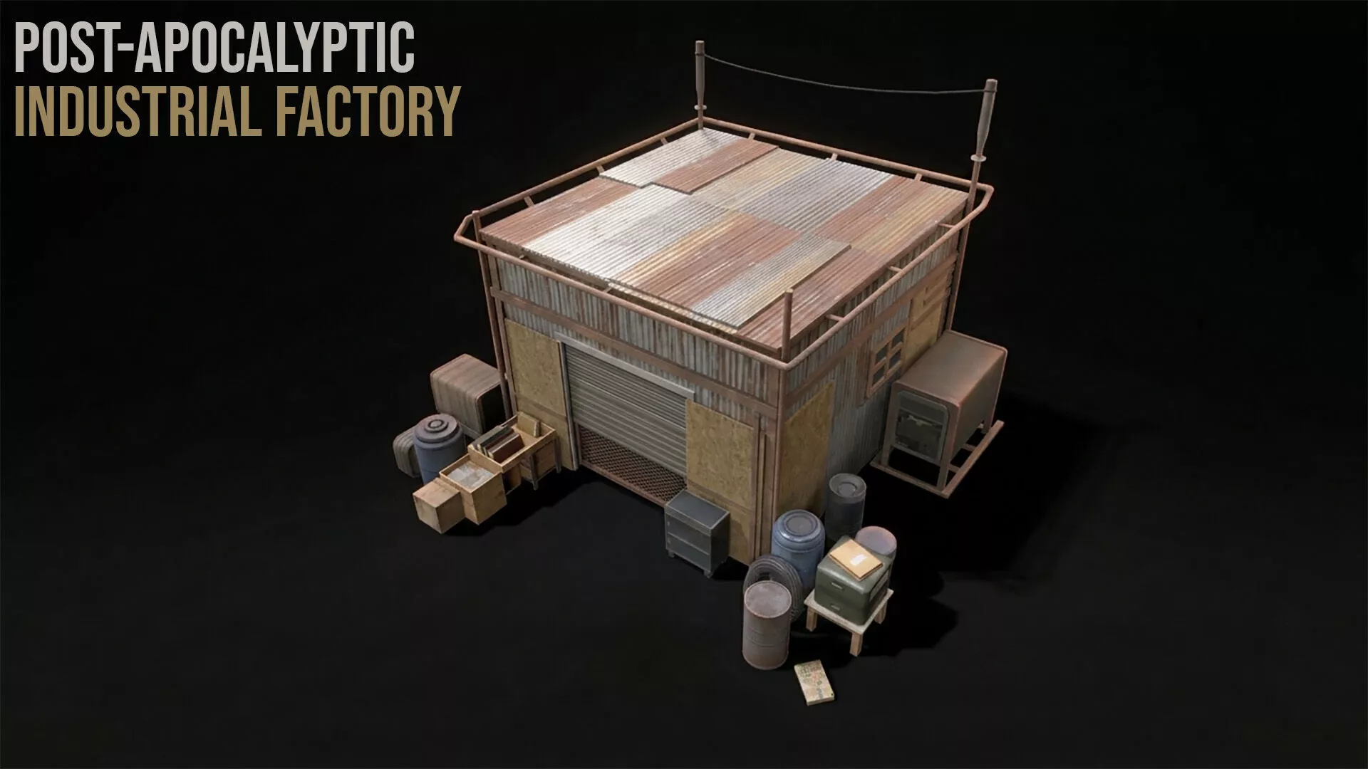 Post-Apocalyptic Industrial Factory Low-poly 3D model