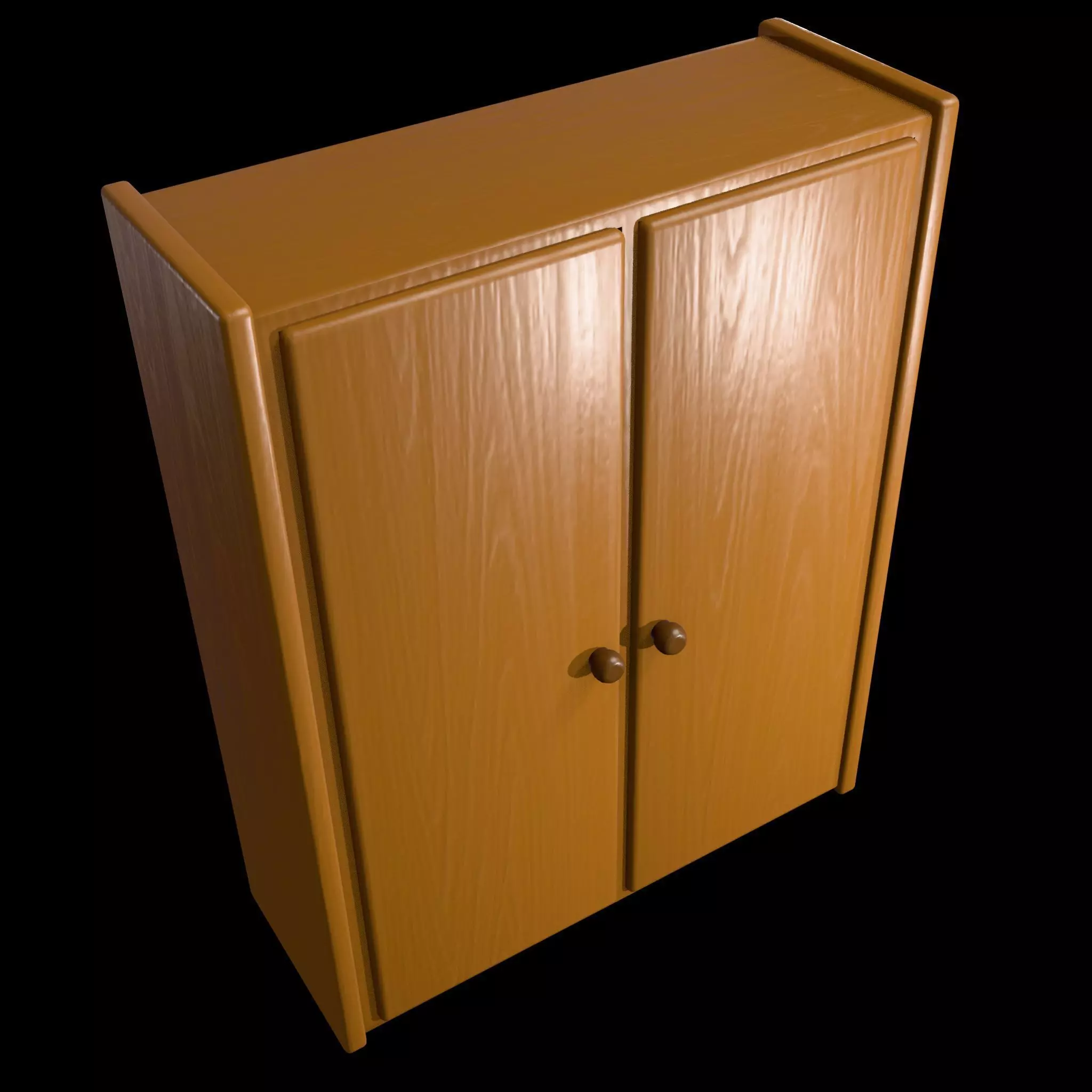 Simple Wooden Storage Cabinet with Double Doors Low-poly 3D model