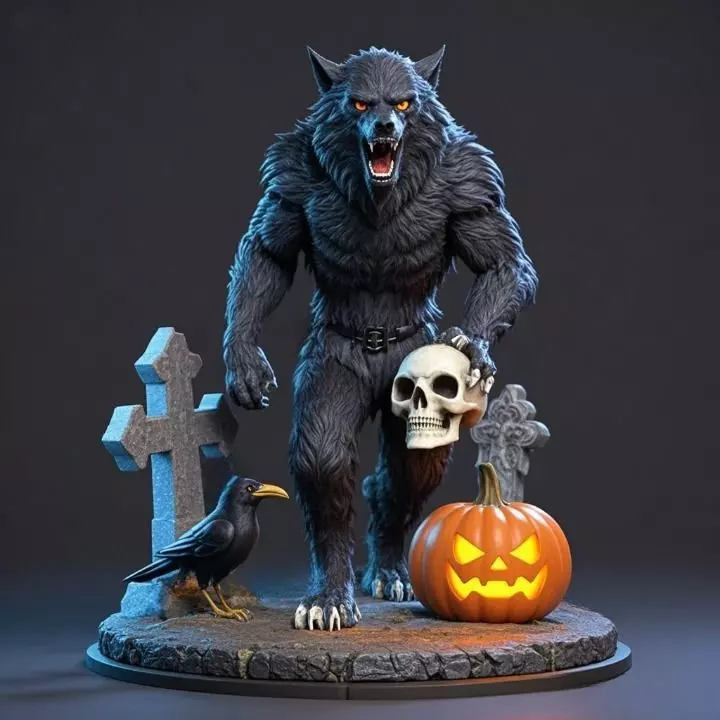 3603 Werewolf Howling with Skull Minimalist Statue STL 3D print model
