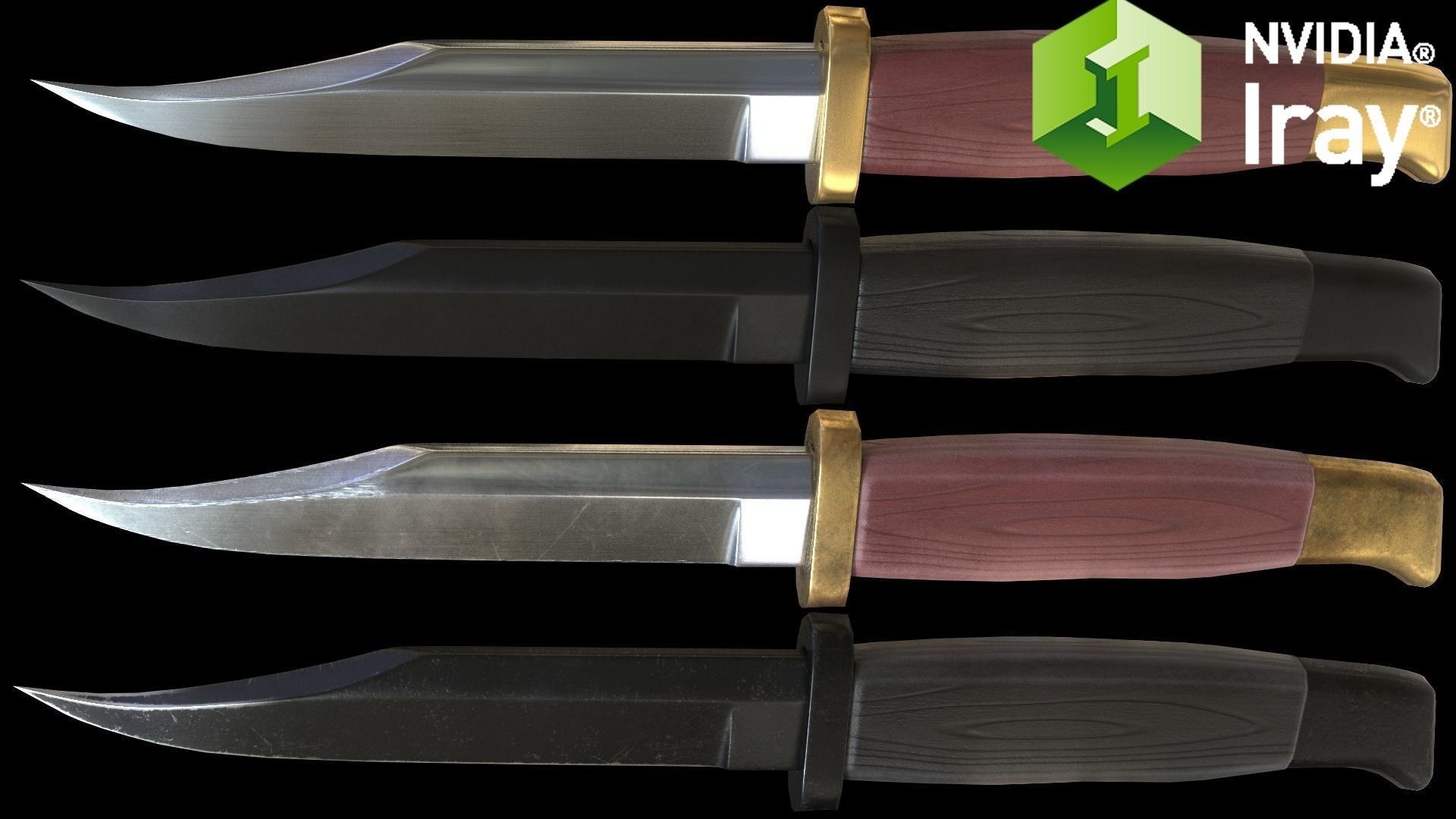 Low poly Knife four different knives Low-poly 3D model_0